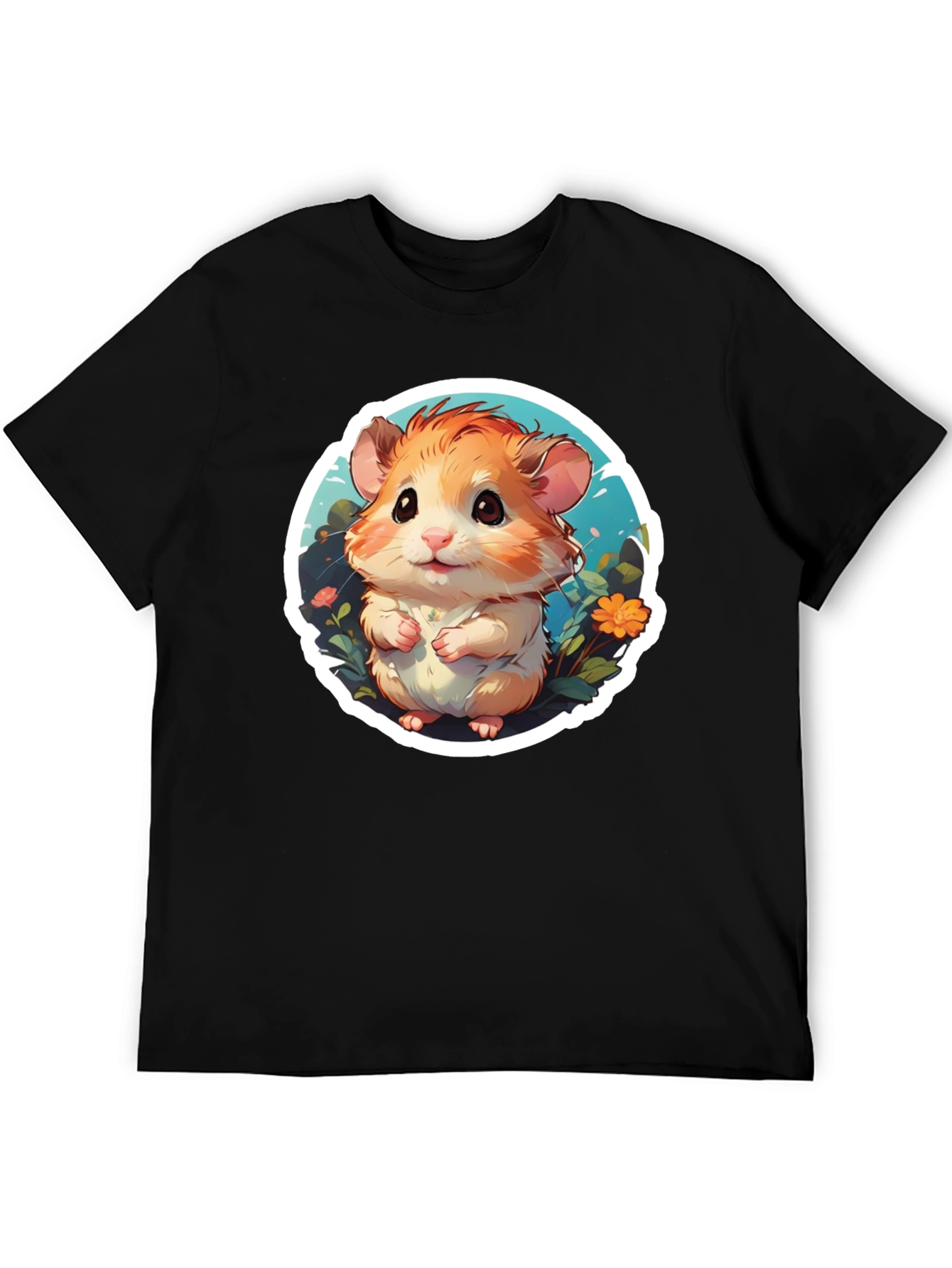 Black Cute Hamster Graphic Tee - Black Cotton Blend view 5