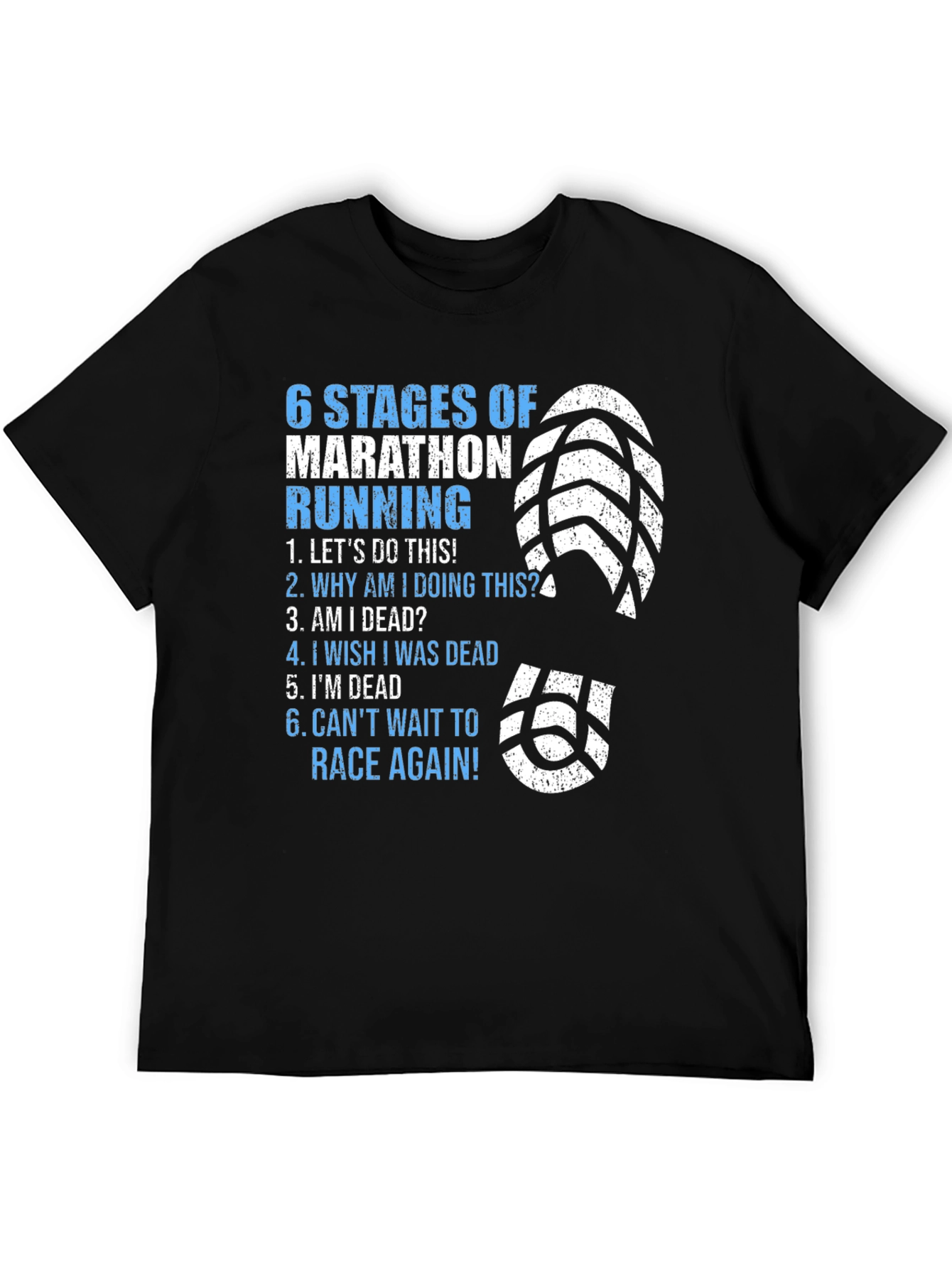 Black 6 Stages of Marathon Running T-Shirt view 5