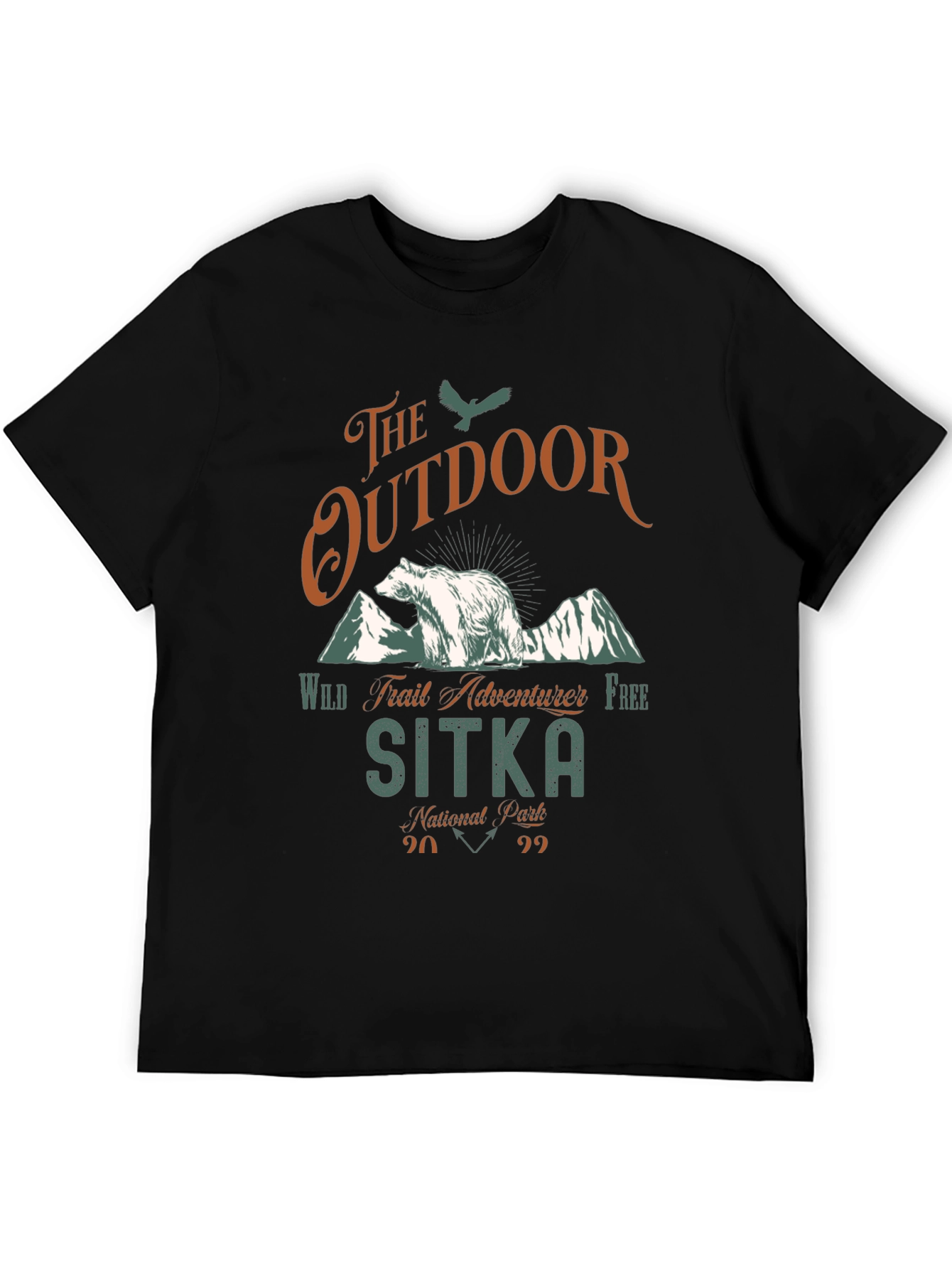 Black Outdoor Adventure T-Shirt - Sitka National Park Bear Design view 5