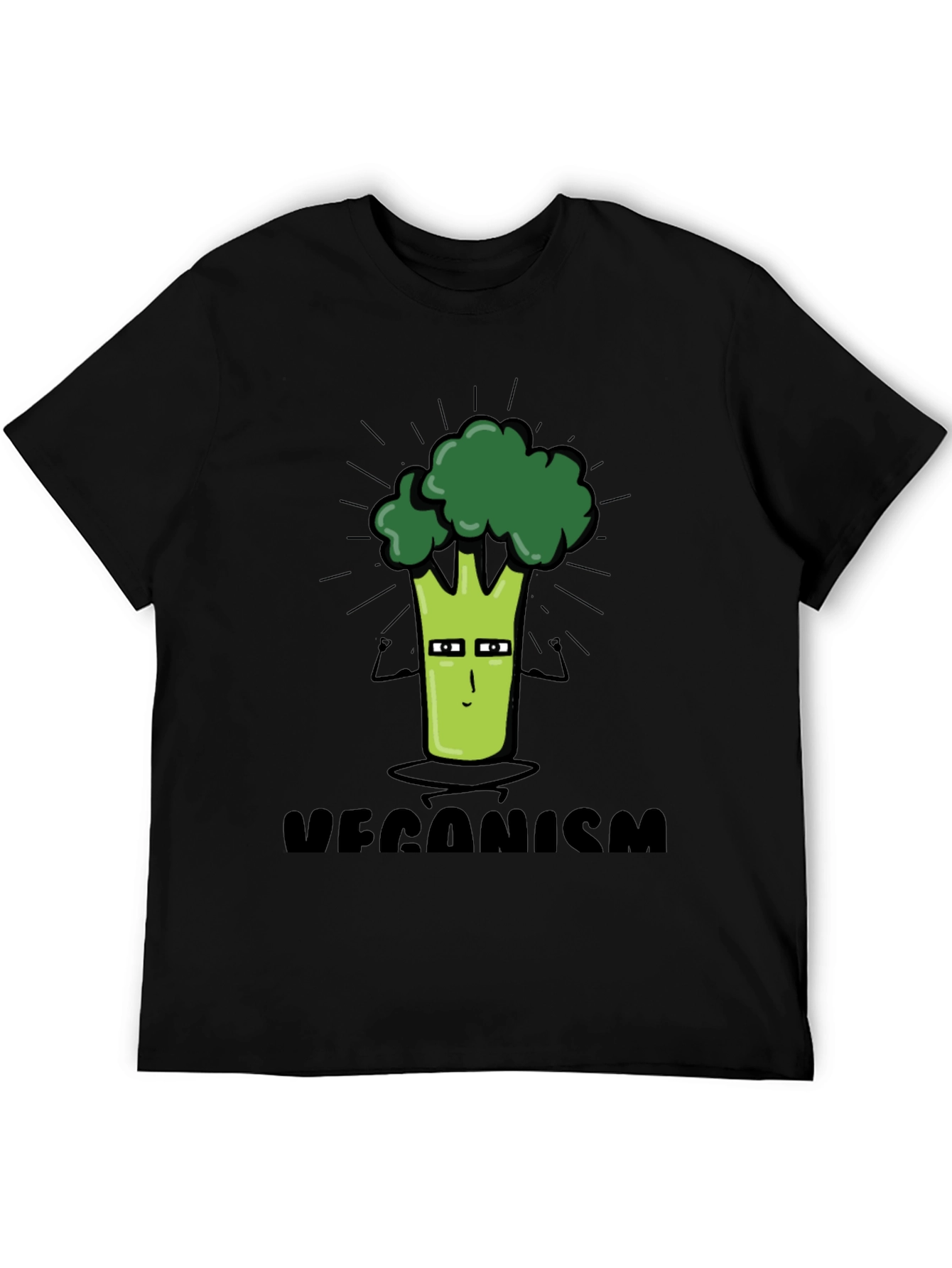 Black Veganism Cartoon Broccoli Black T-Shirt view 5
