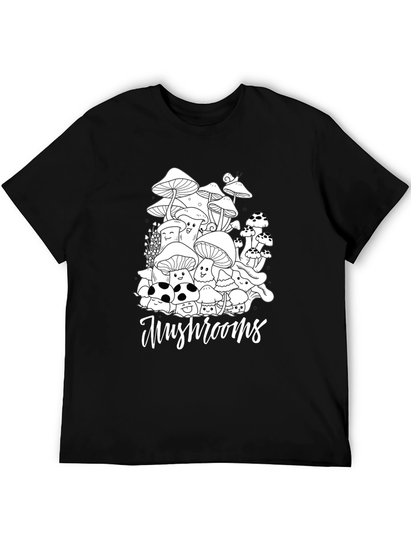Black Mushroom Graphic Tee - Black Cotton Casual T-Shirt view 5