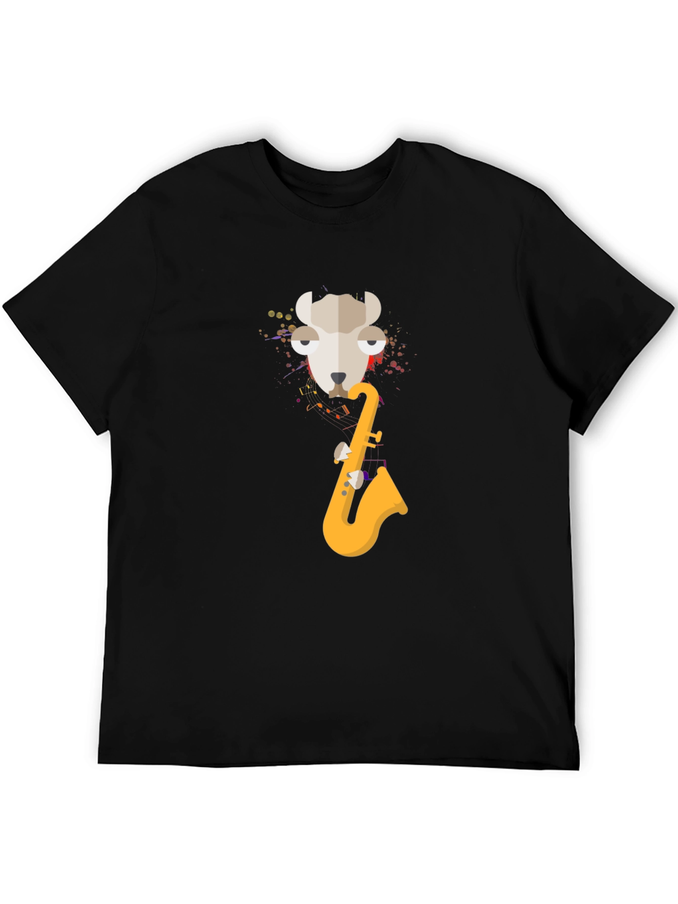 Black Cool Llama Saxophone Black T-Shirt view 5