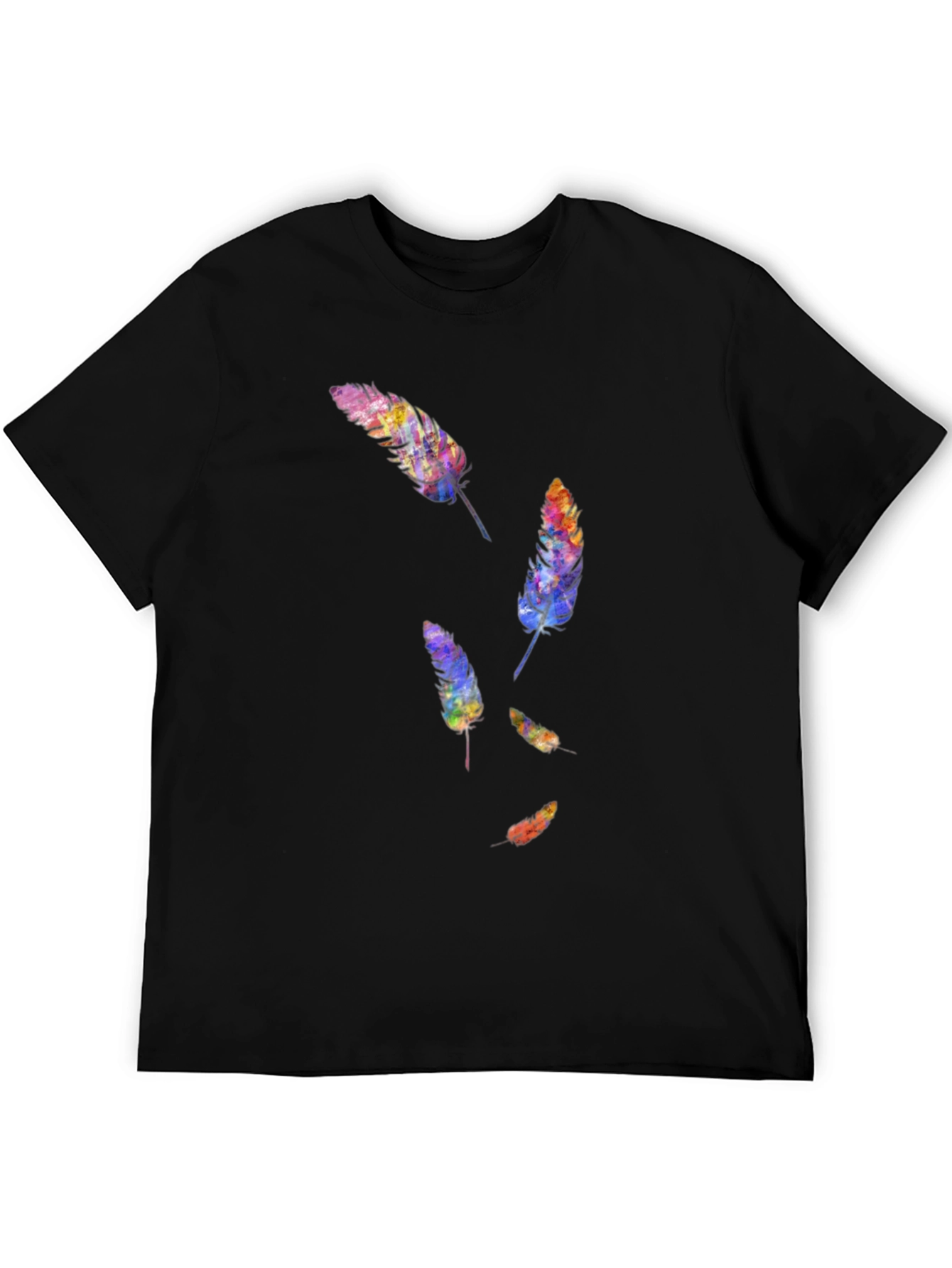 Black Feather Print Black T-Shirt view 5