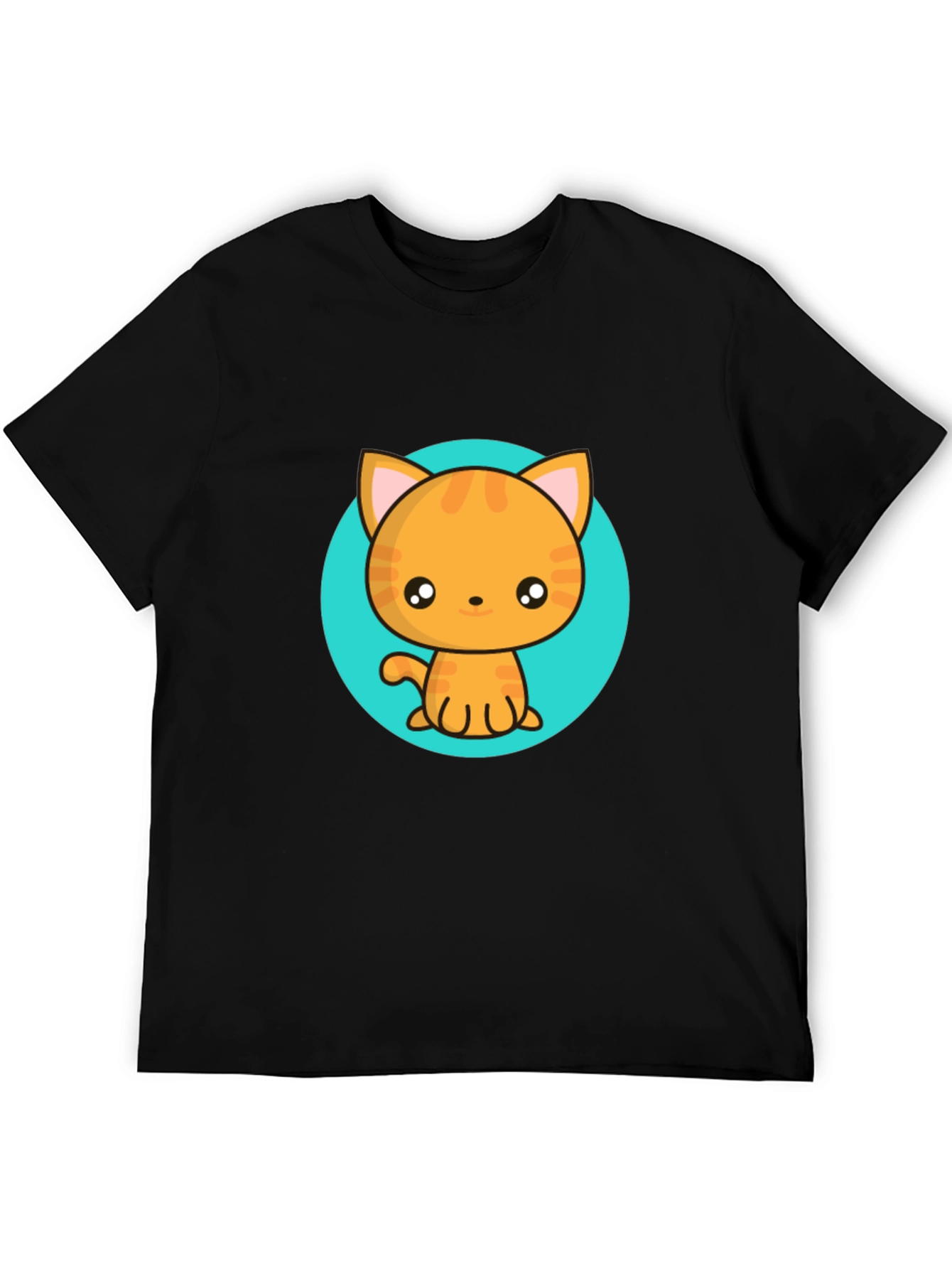 Black Cute Cartoon Cat T-Shirt - Black Crew Neck Tee view 5
