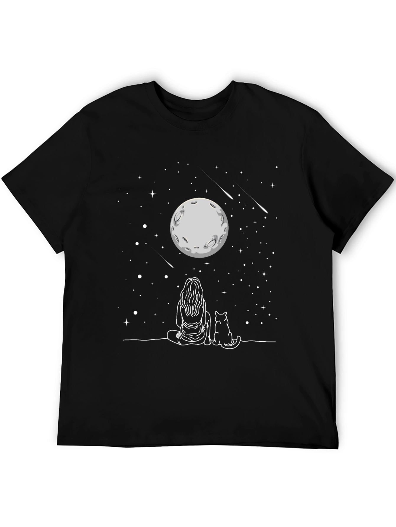 Black Moon Gazing Cat T-Shirt -  Unisex Tee view 5