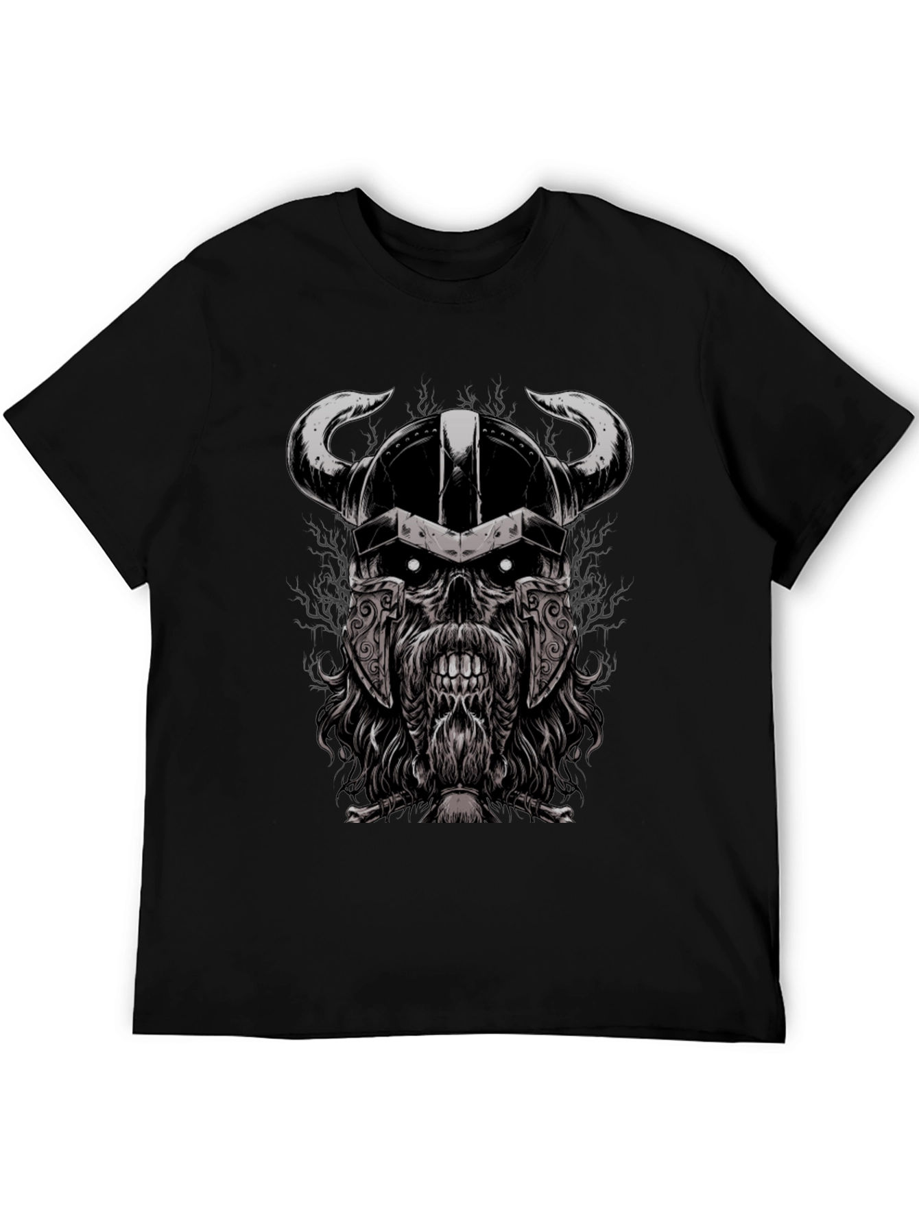 Black Viking Skull Graphic Black T-Shirt view 5