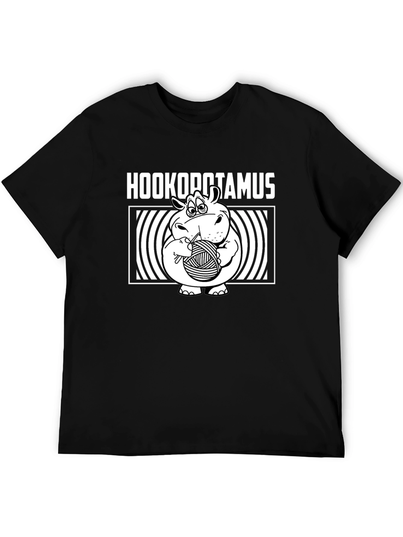 Black Hookopotamus T-Shirt: Funny Crochet Hippo Tee view 5