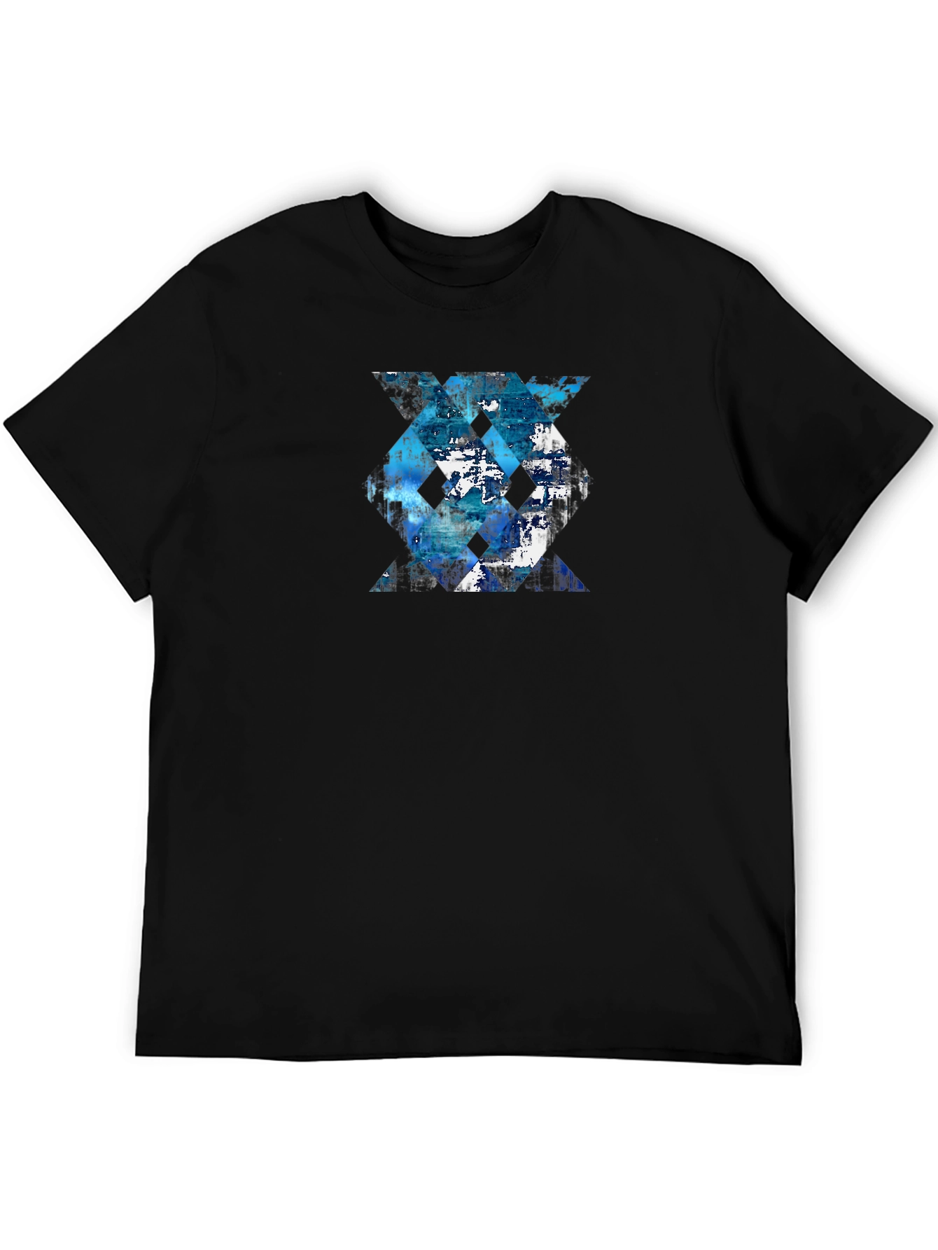 Black Abstract Geometric Tee - Blue Design view 5