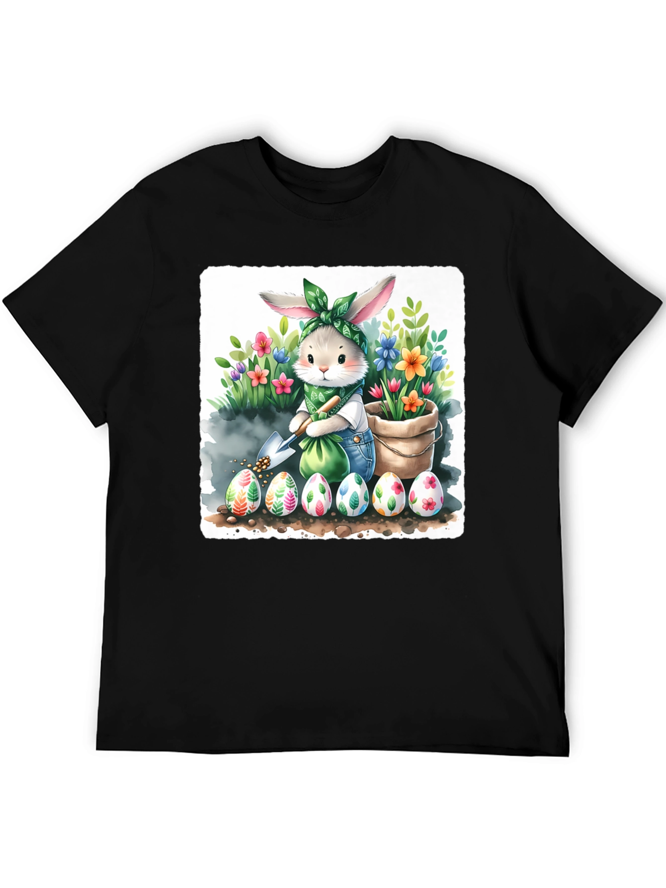 Black Easter Bunny Gardening T-Shirt view 5