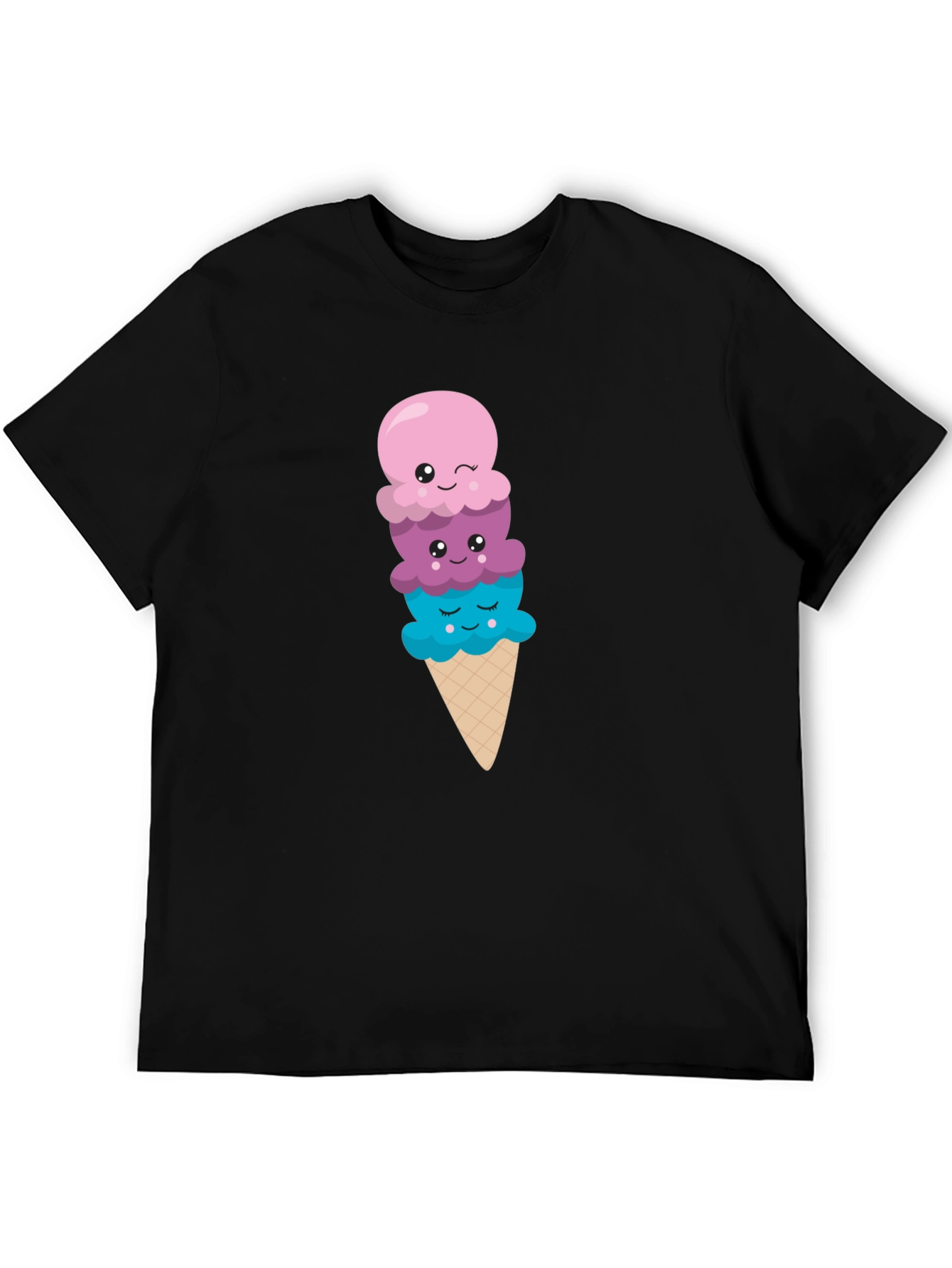 Black Cute Ice Cream Cone Graphic Tee - Black T-Shirt view 5