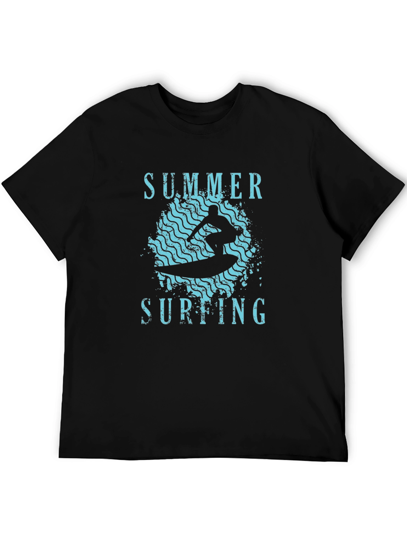 Black Summer Surfing Graphic Tee - Black Cotton T-Shirt view 5