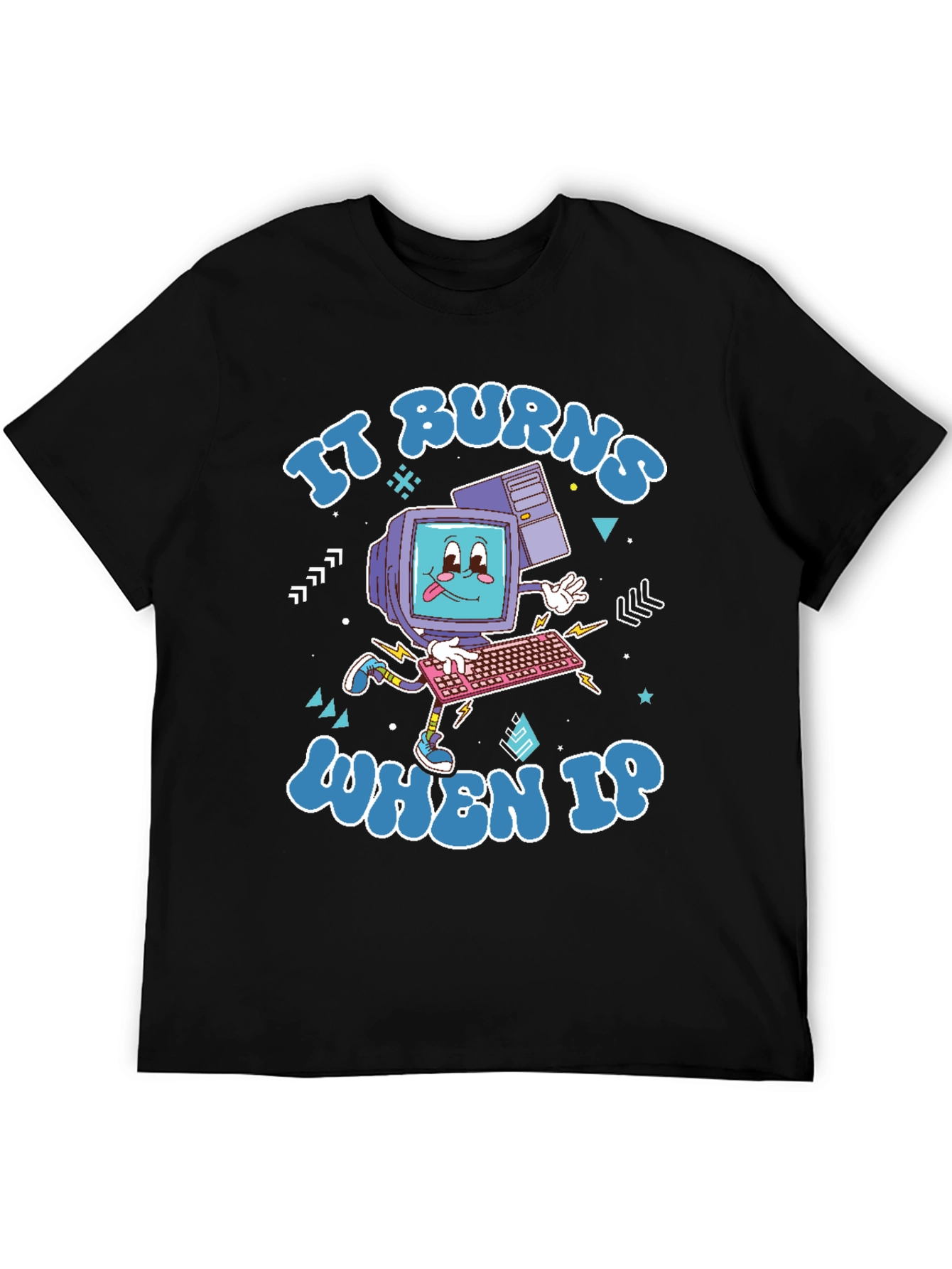 Black It Burns When IP Retro Computer Graphic Tee view 5