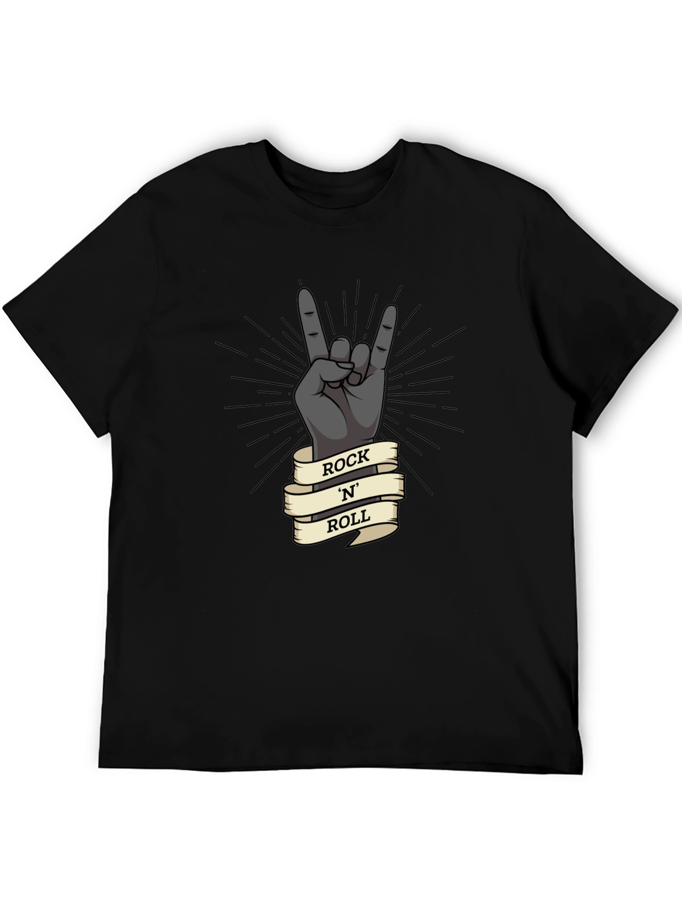 Black Rock 'N' Roll Hand Gesture Graphic T-Shirt view 5