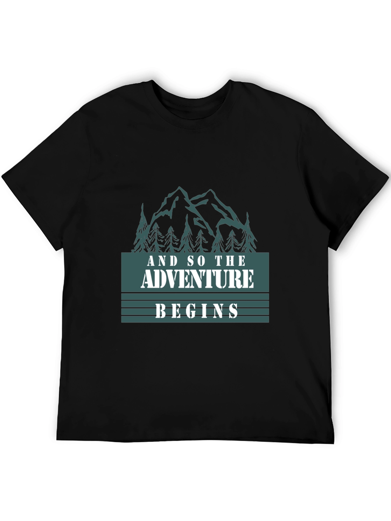 Black Adventure Begins Graphic Tee - Black Cotton T-Shirt view 5