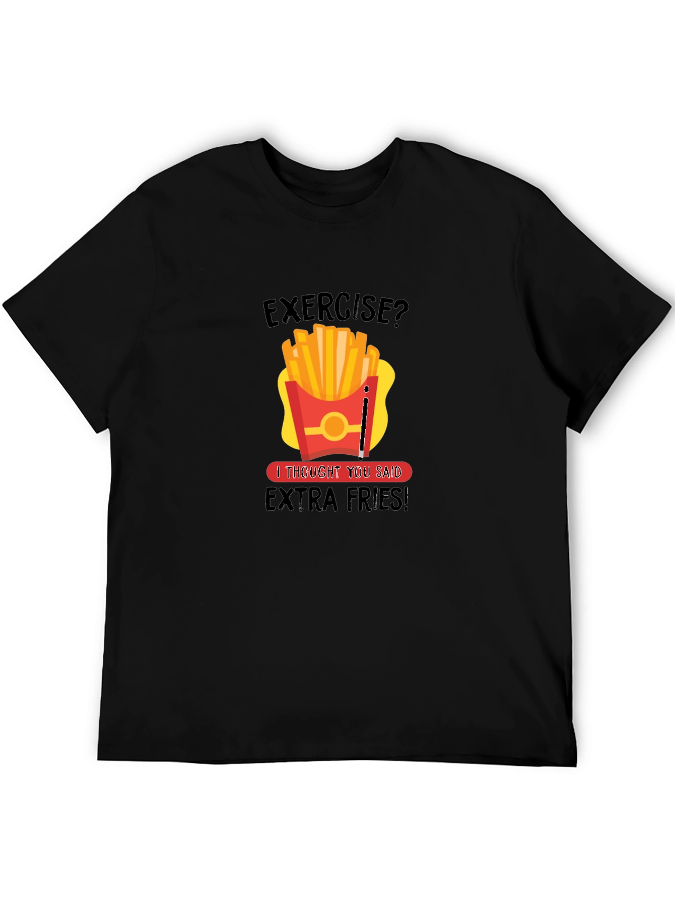 Black Funny Exercise Extra Fries Graphic T-Shirt view 5