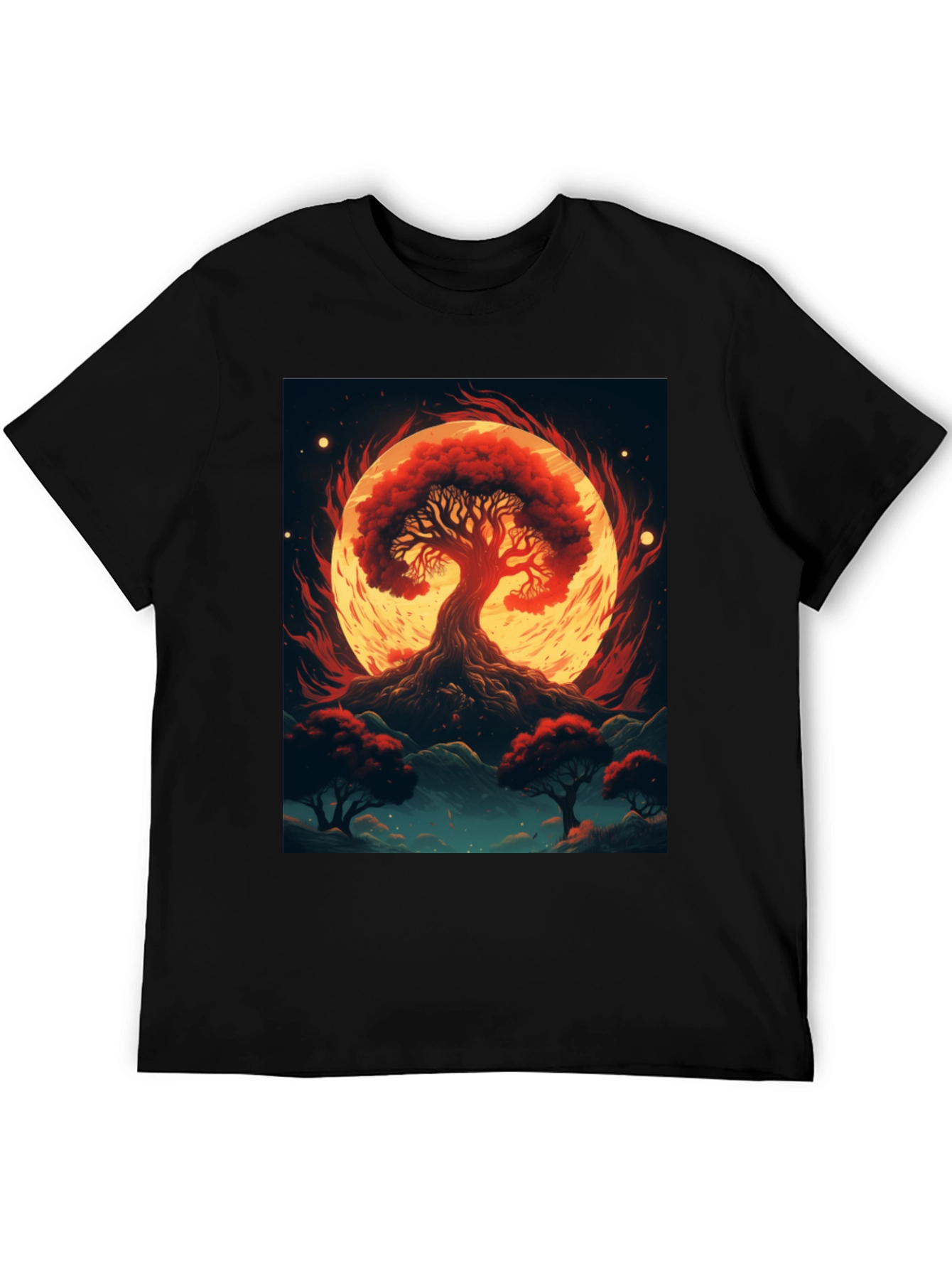 Black Red Tree Graphic Tee - Artistic Black T-Shirt view 5