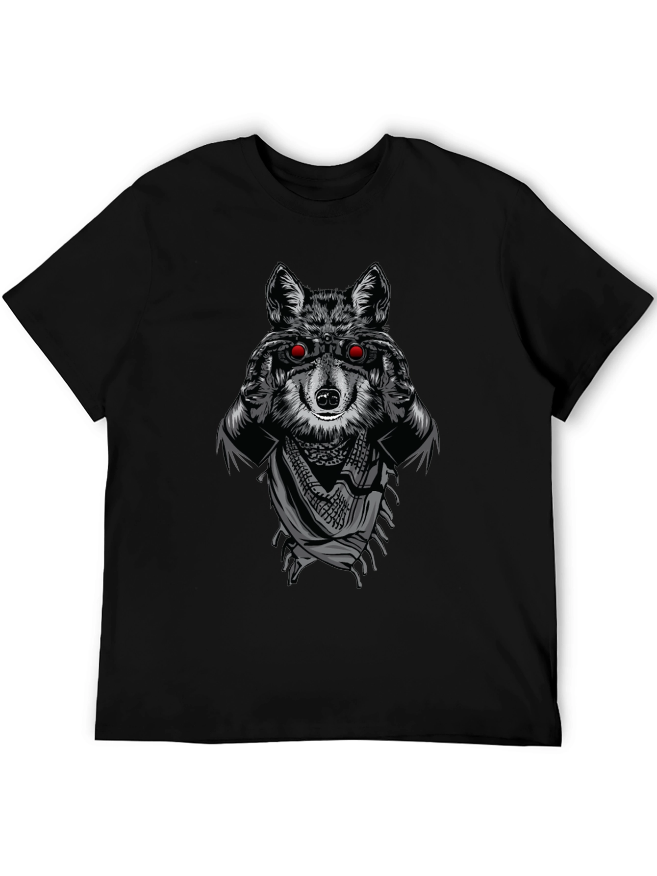 Black Wolf with Binoculars Graphic T-Shirt view 5