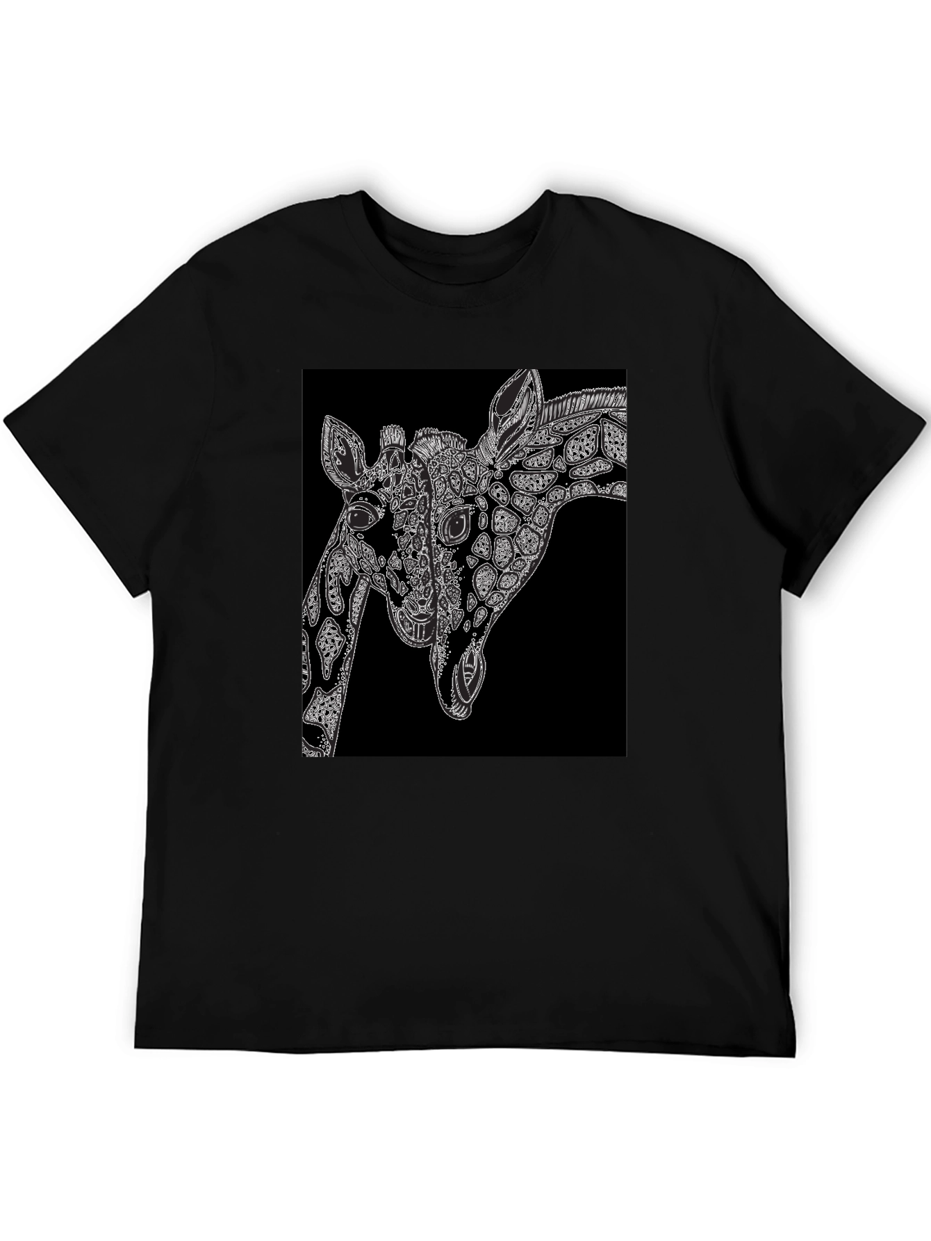 Black Giraffe Art Black T-Shirt - Unique Graphic Tee view 5