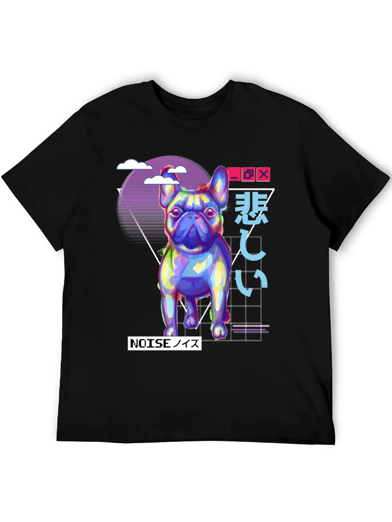 Black Vaporwave French Bulldog Graphic Tee - Black view 5