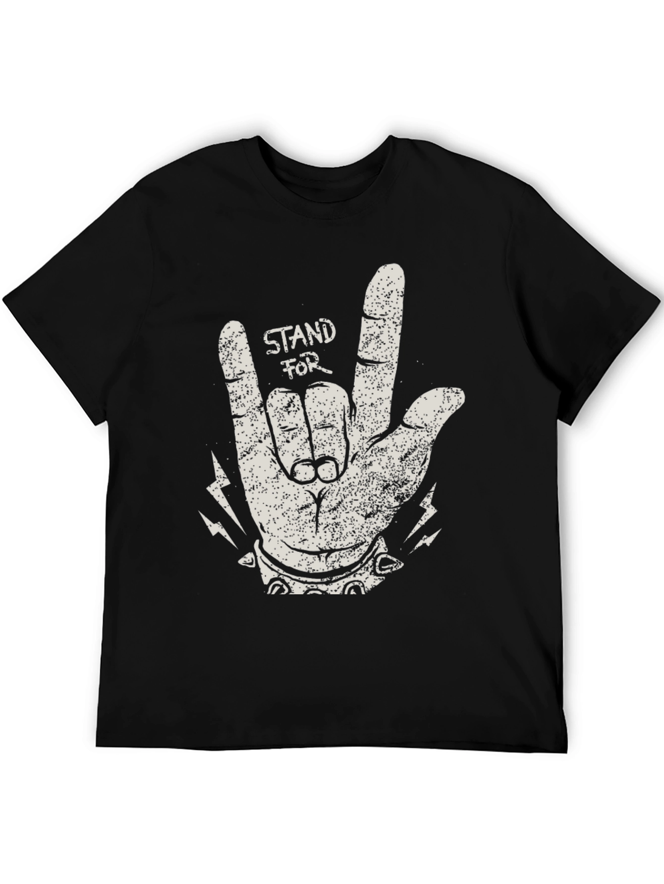 Black Stand For Rock Graphic Black T-Shirt view 5