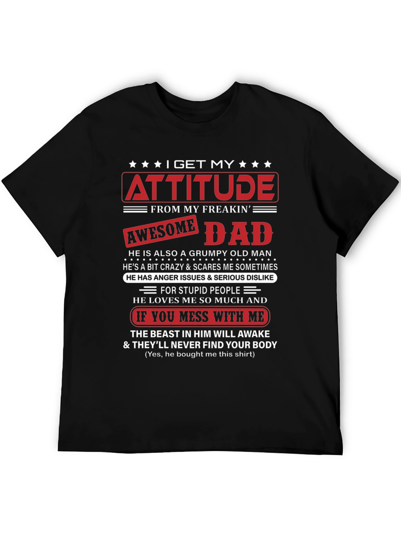 Black Attitude Awesome Dad Graphic T-Shirt view 5