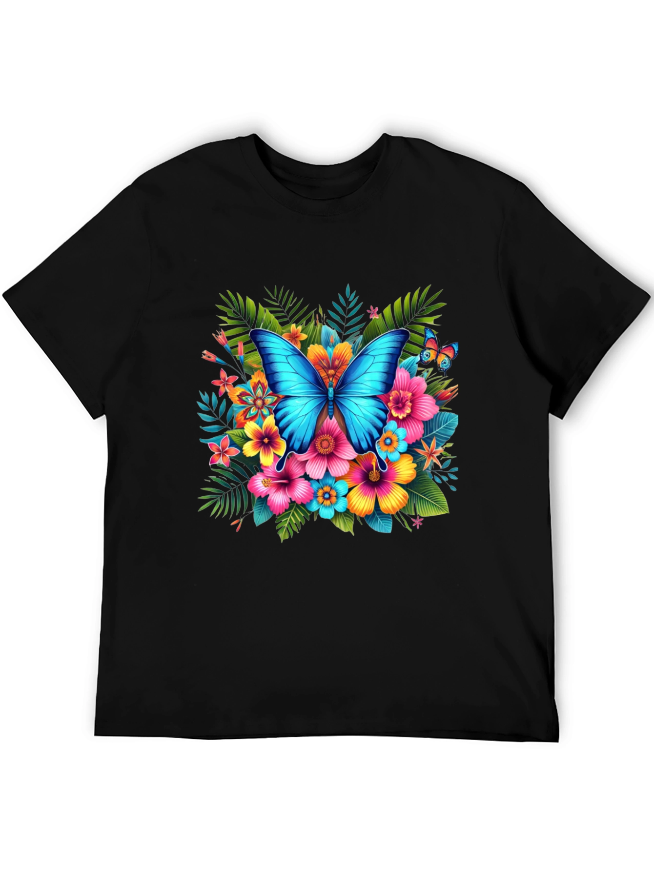 Black Butterfly Floral Black T-Shirt view 5