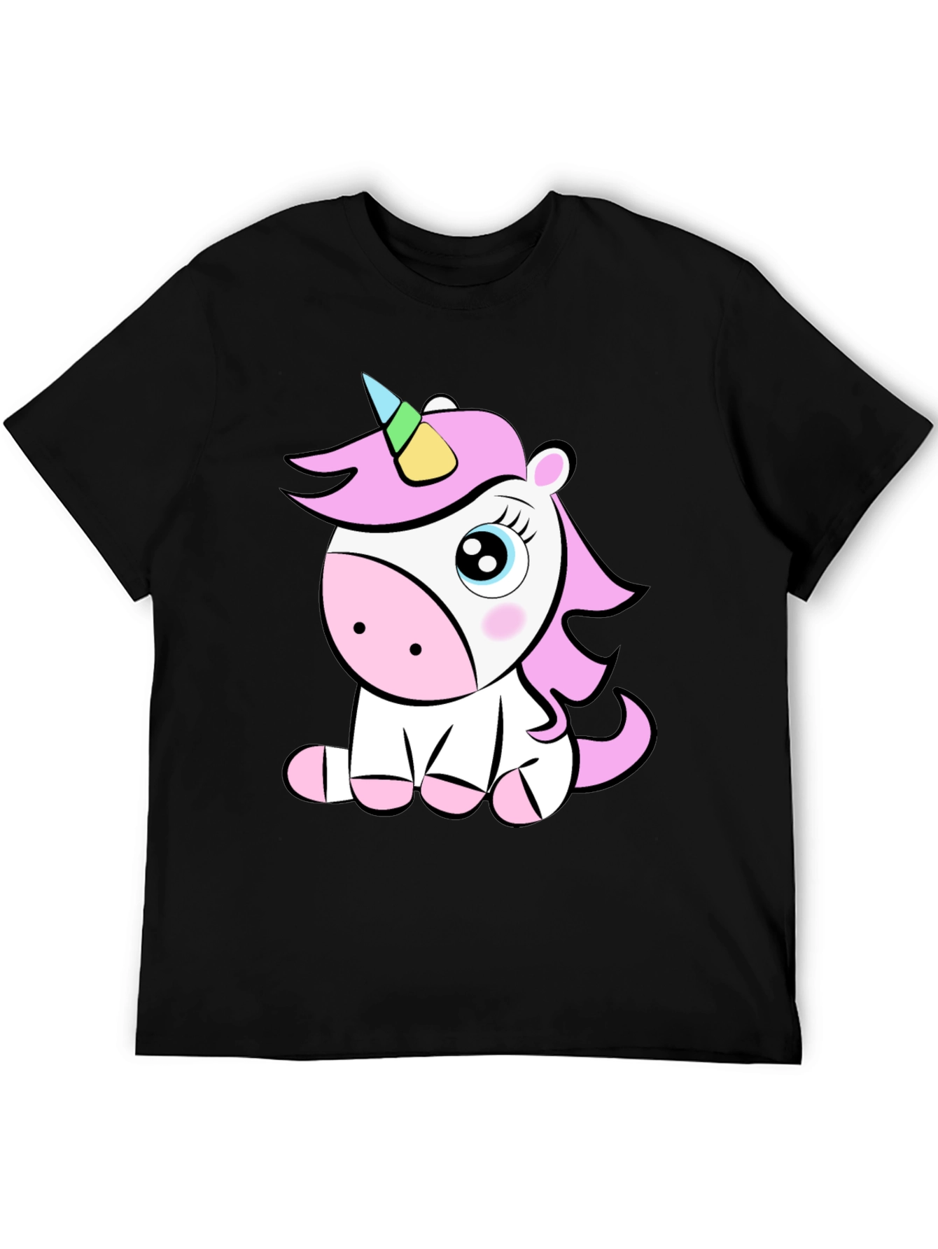Black Cute Unicorn Graphic T-Shirt - Black Cotton Tee view 5