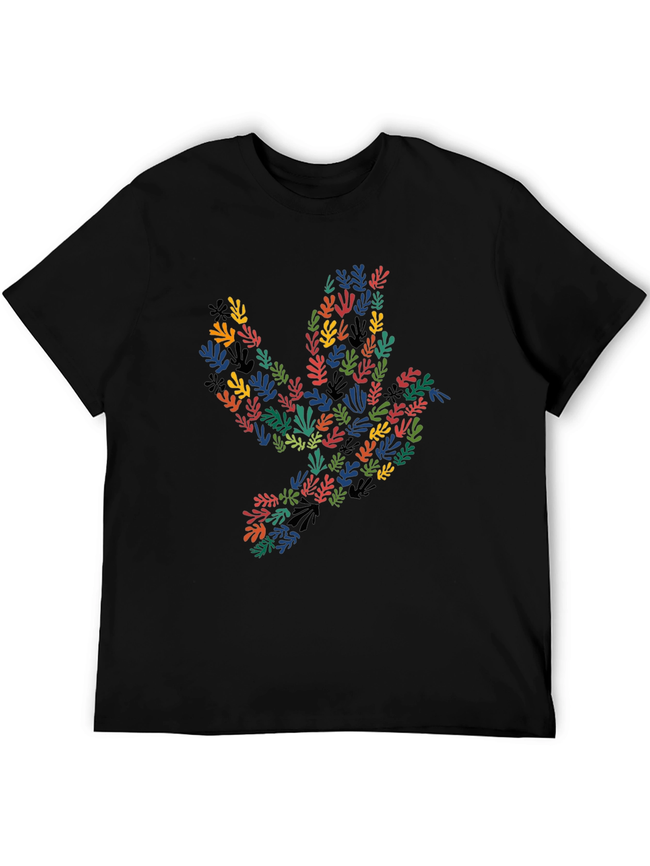 Black Abstract Leaf Dove Graphic Black T-Shirt view 5