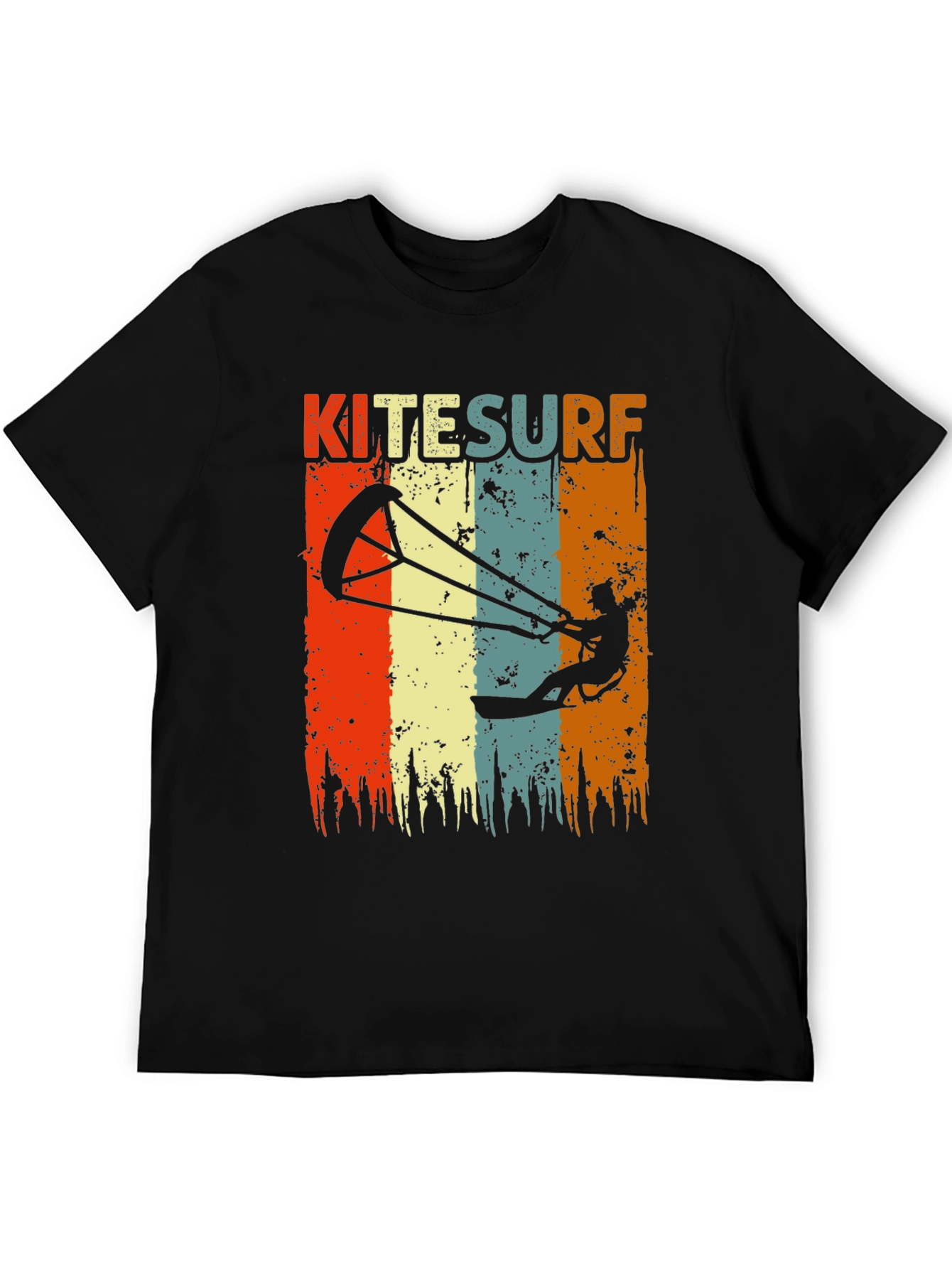 Black Kitesurf Retro Graphic T-Shirt | Vintage Style Surfing Tee view 5