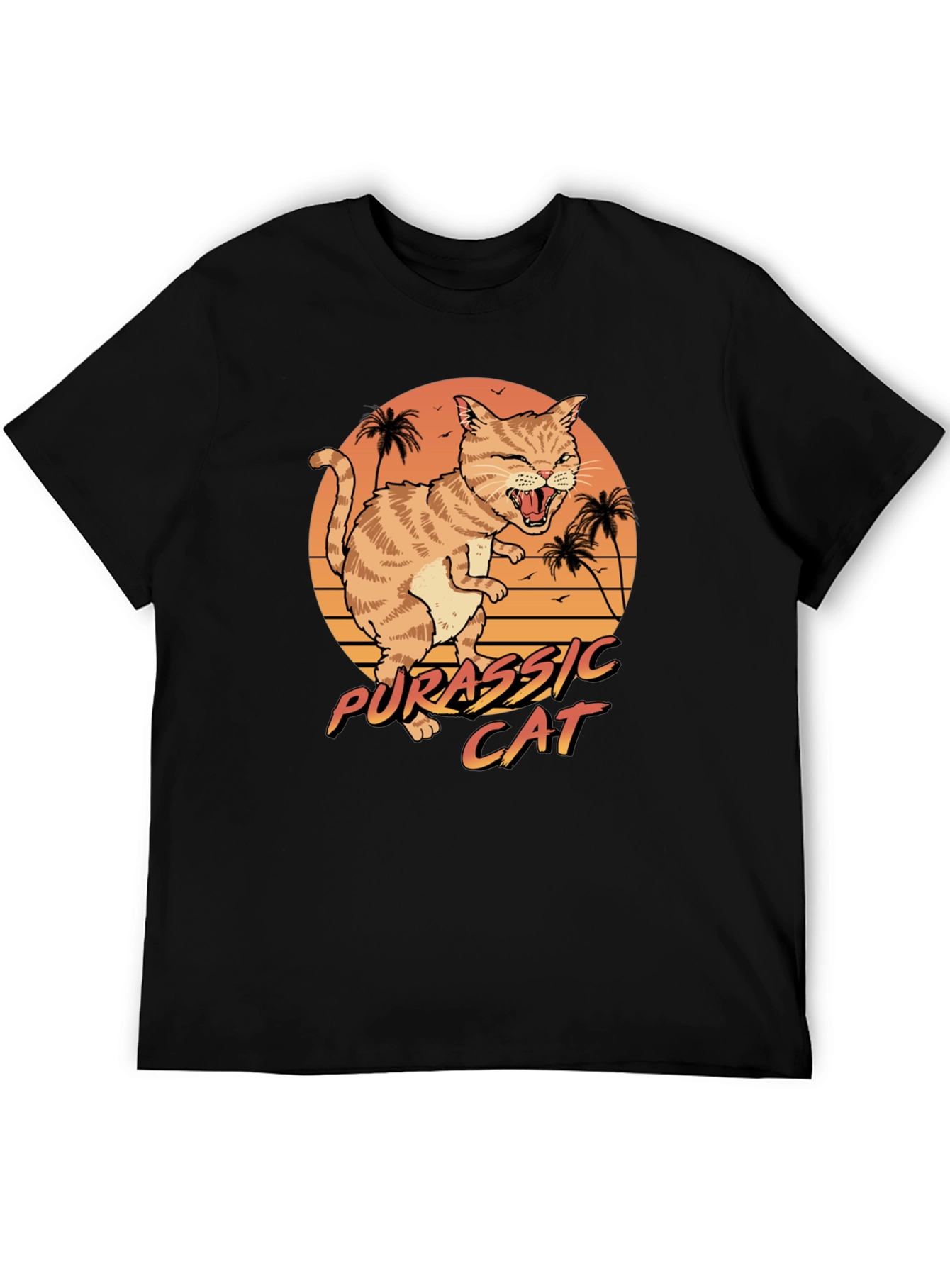 Black Jurassic Cat Graphic T-Shirt - Retro Style view 5
