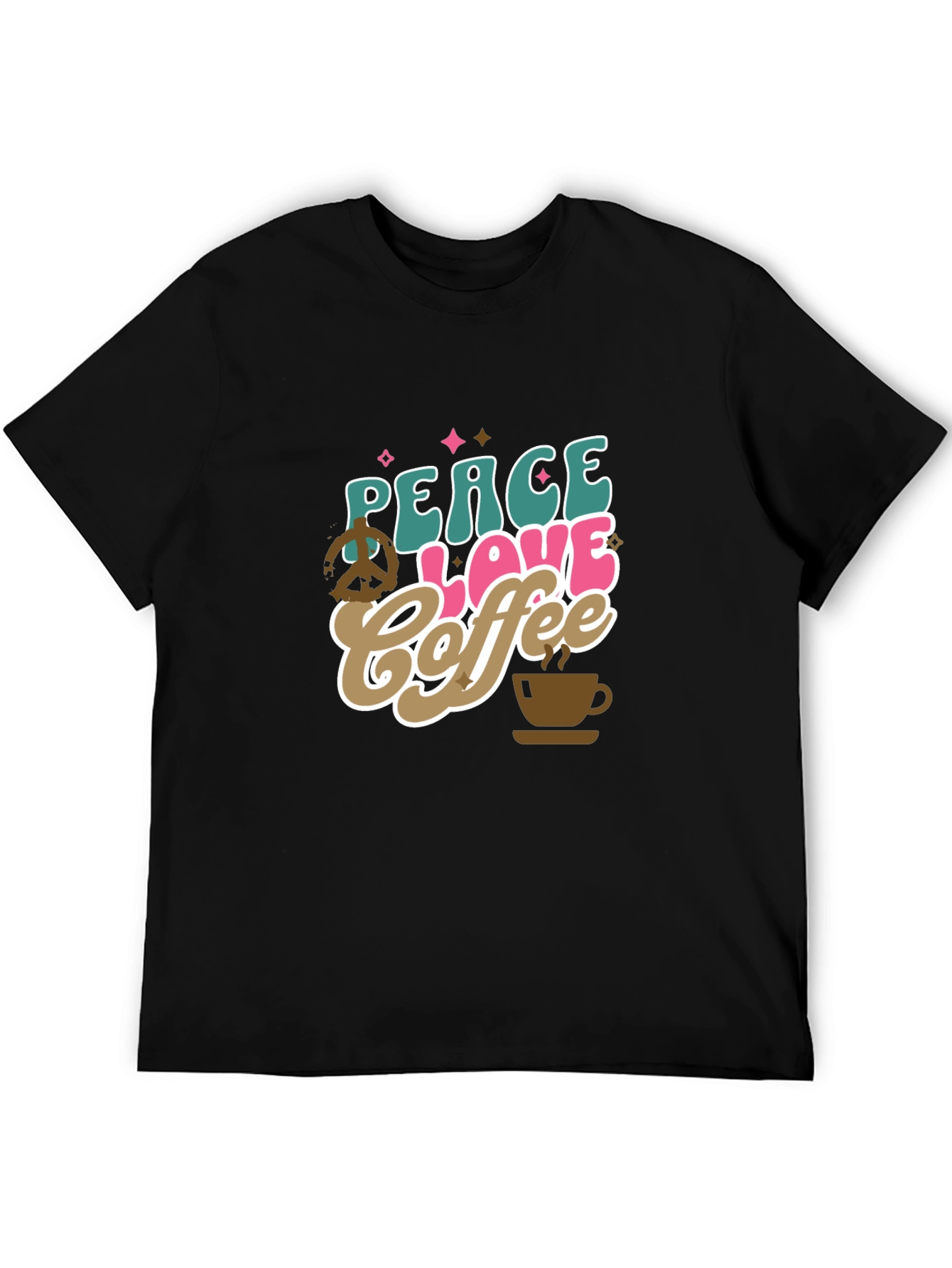 Black Peace Love Coffee Graphic T-Shirt - Trendy Design view 5