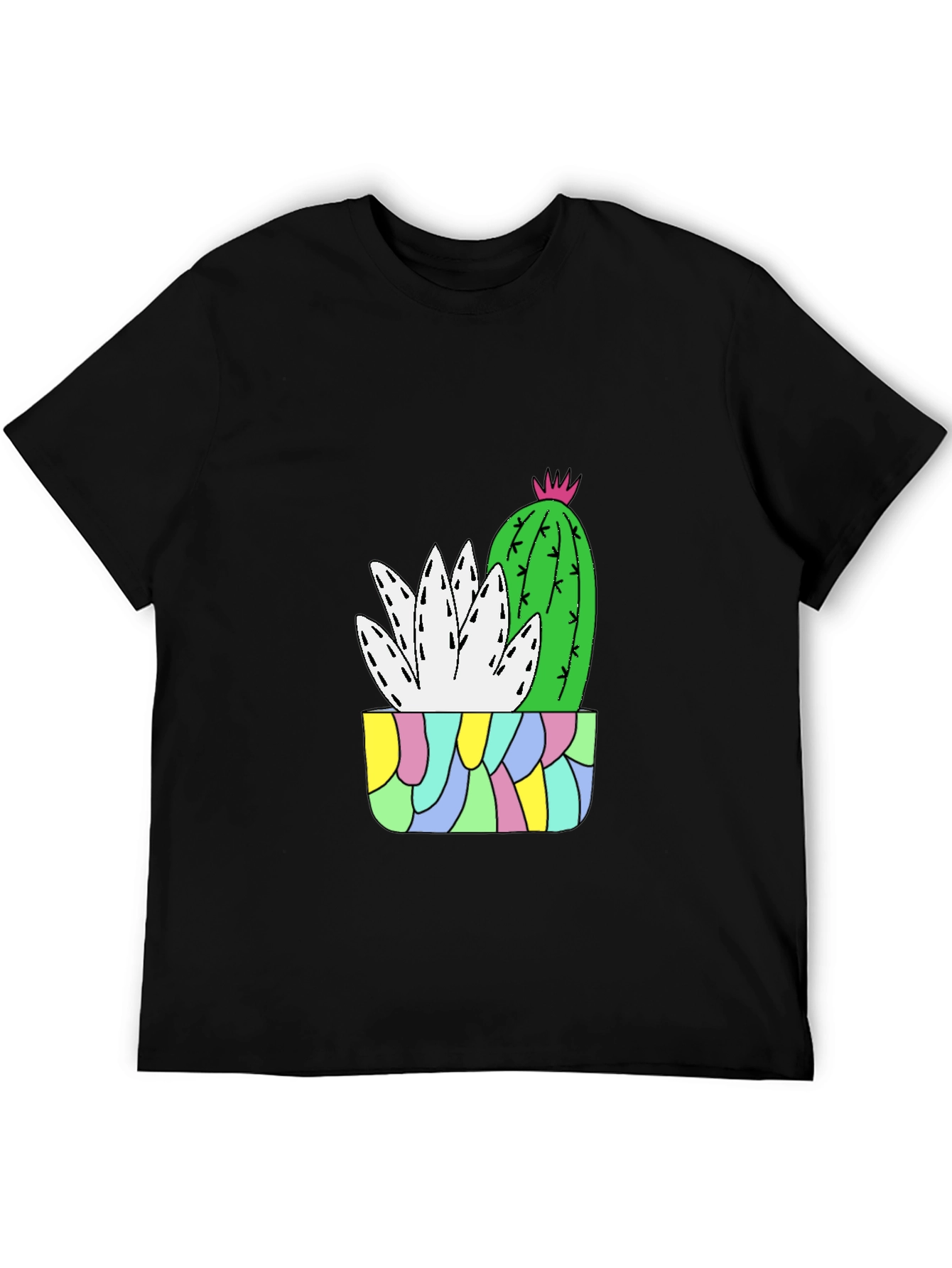 Black Cactus Plant Graphic Tee - Black Cotton T-Shirt view 5
