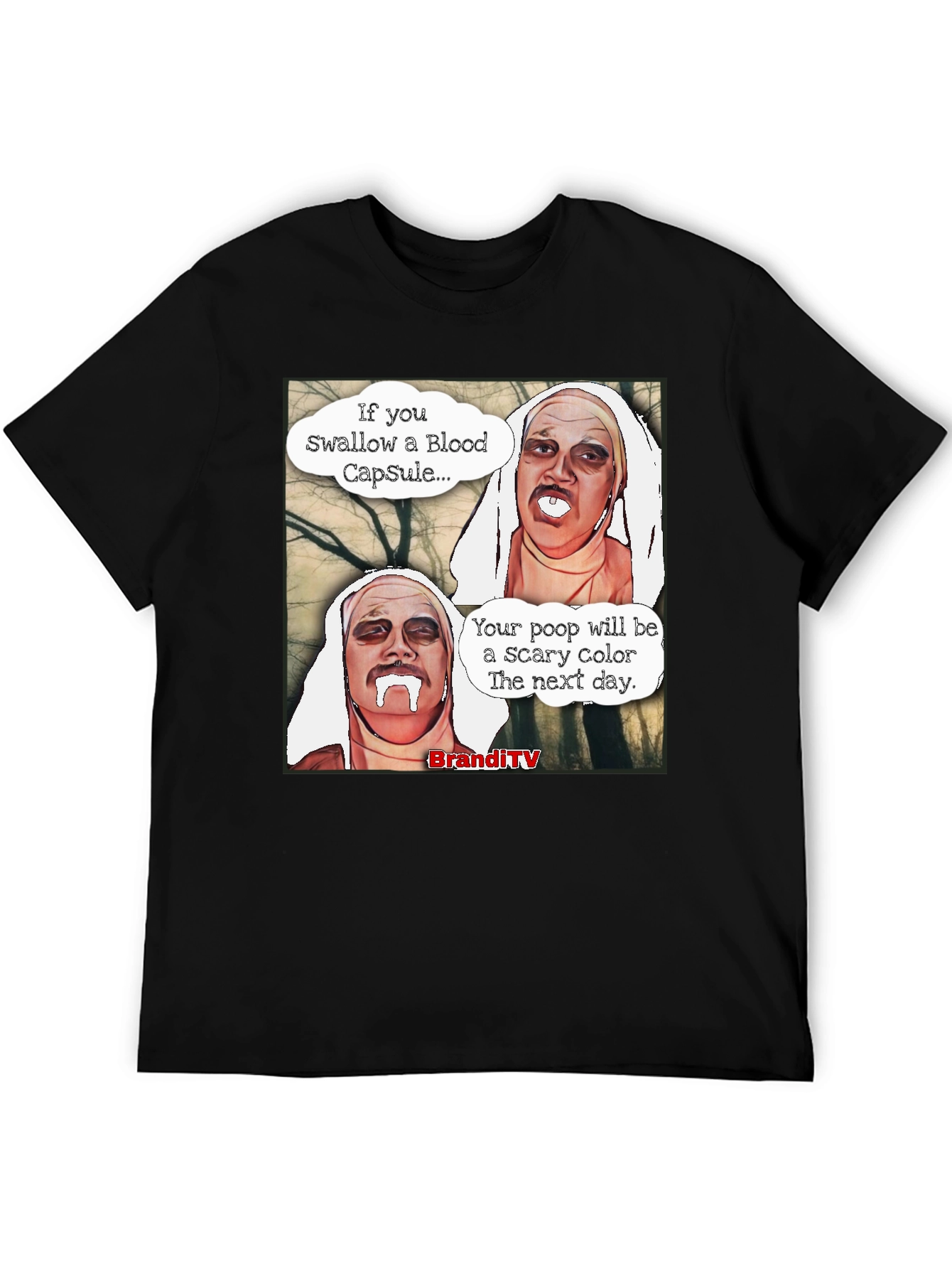 Black Scary Color Poop Men's Black T-Shirt view 5