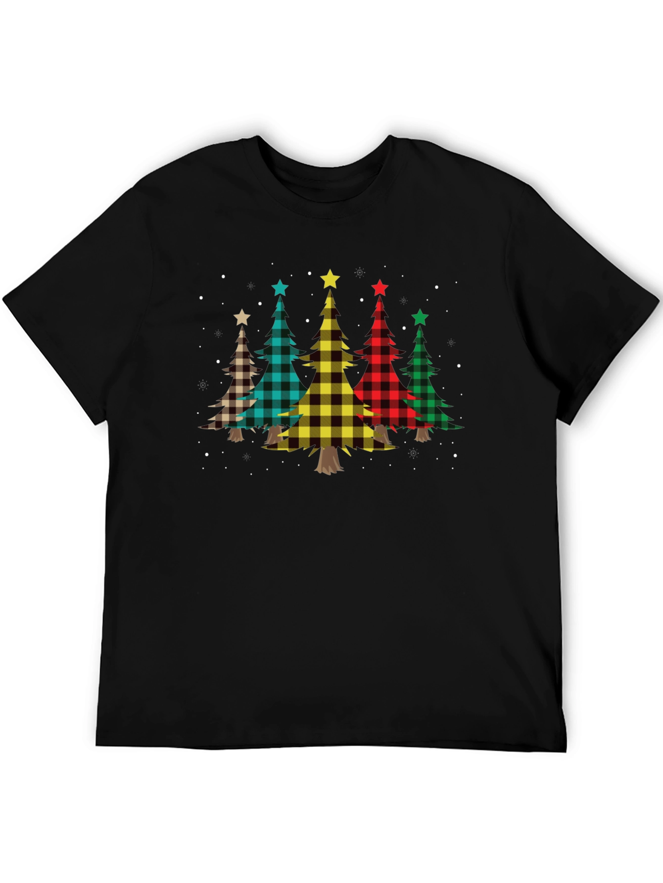 Black Plaid Christmas Trees Black T-Shirt view 5
