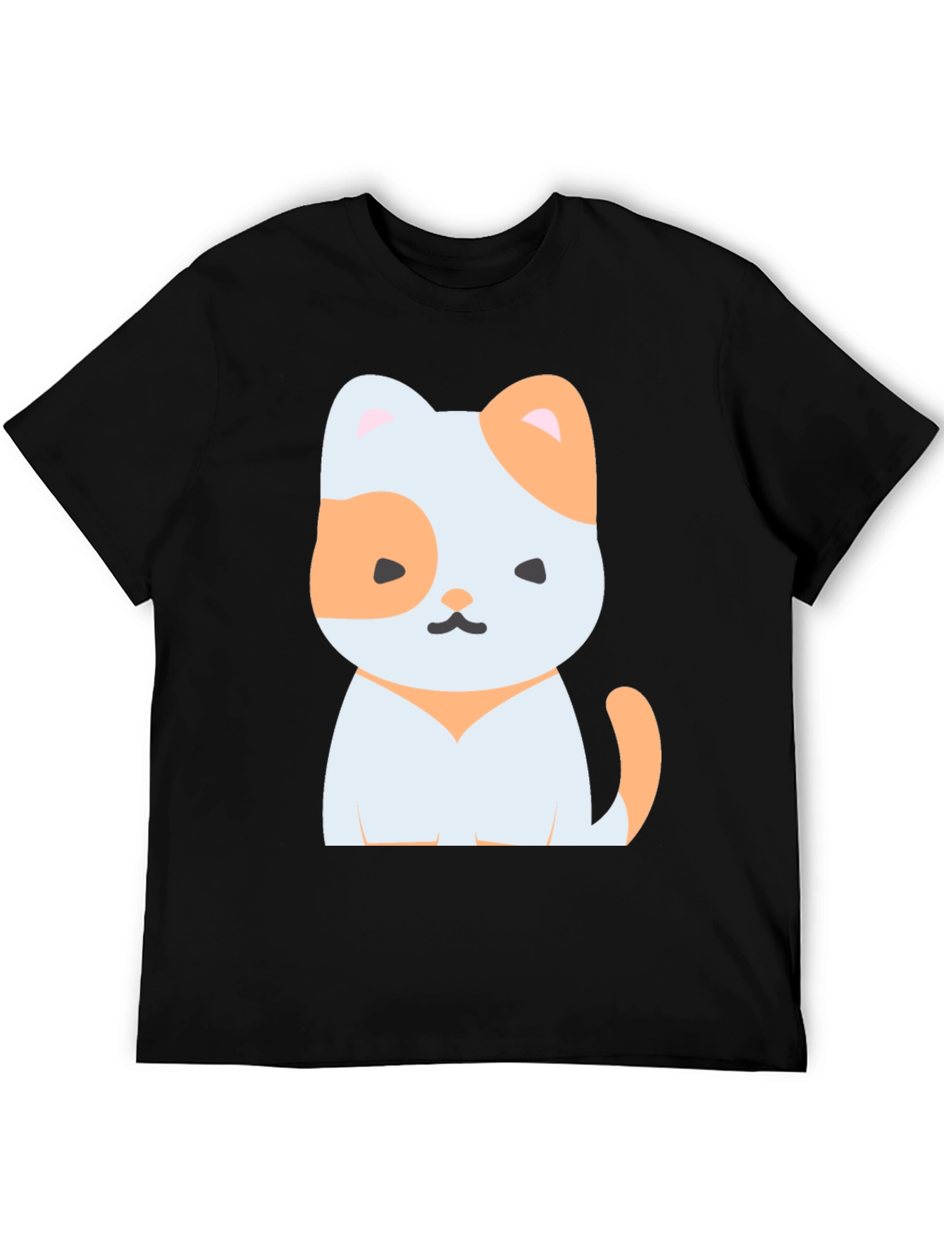 Black Cute Cartoon Cat Graphic Tee - Unisex Black T-Shirt view 5