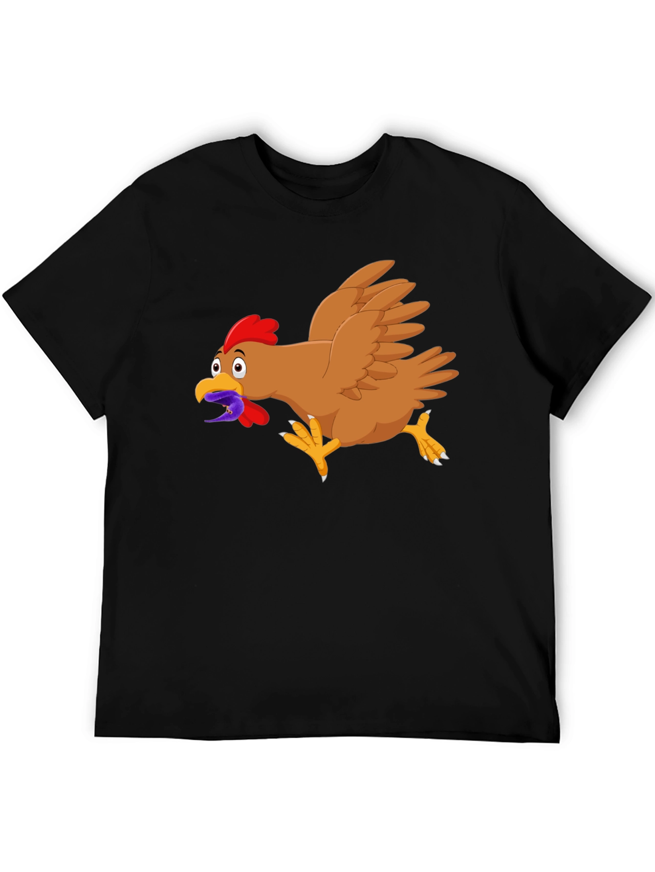 Black Funny Chicken Worm Cartoon Black T-Shirt view 5