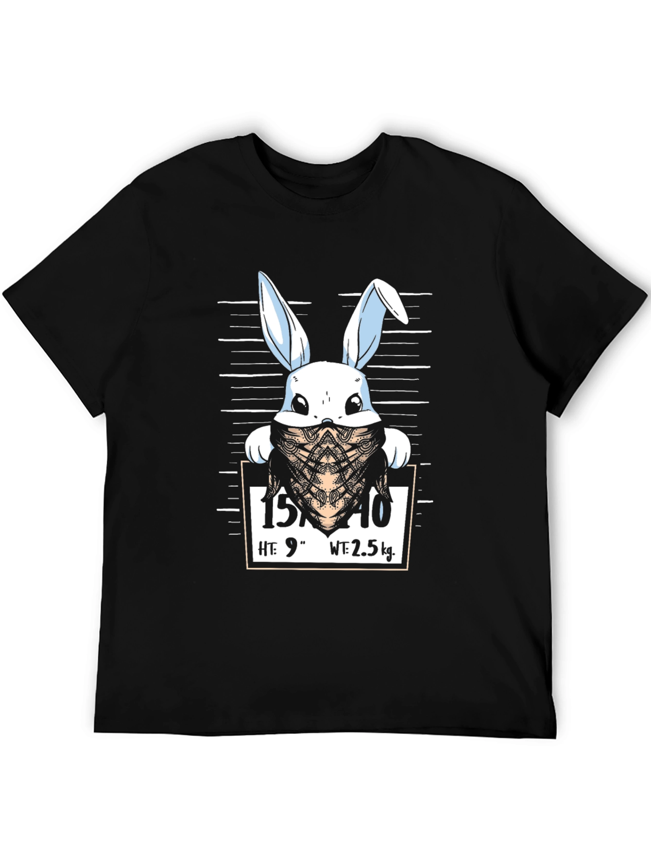 Black Funny Bunny Mugshot Black Graphic T-Shirt view 5