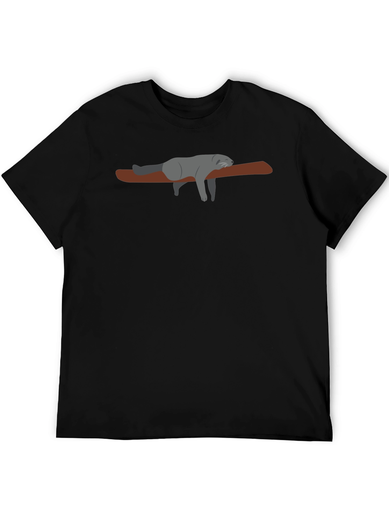 Black Lazy Raccoon on Branch - Black T-Shirt view 5