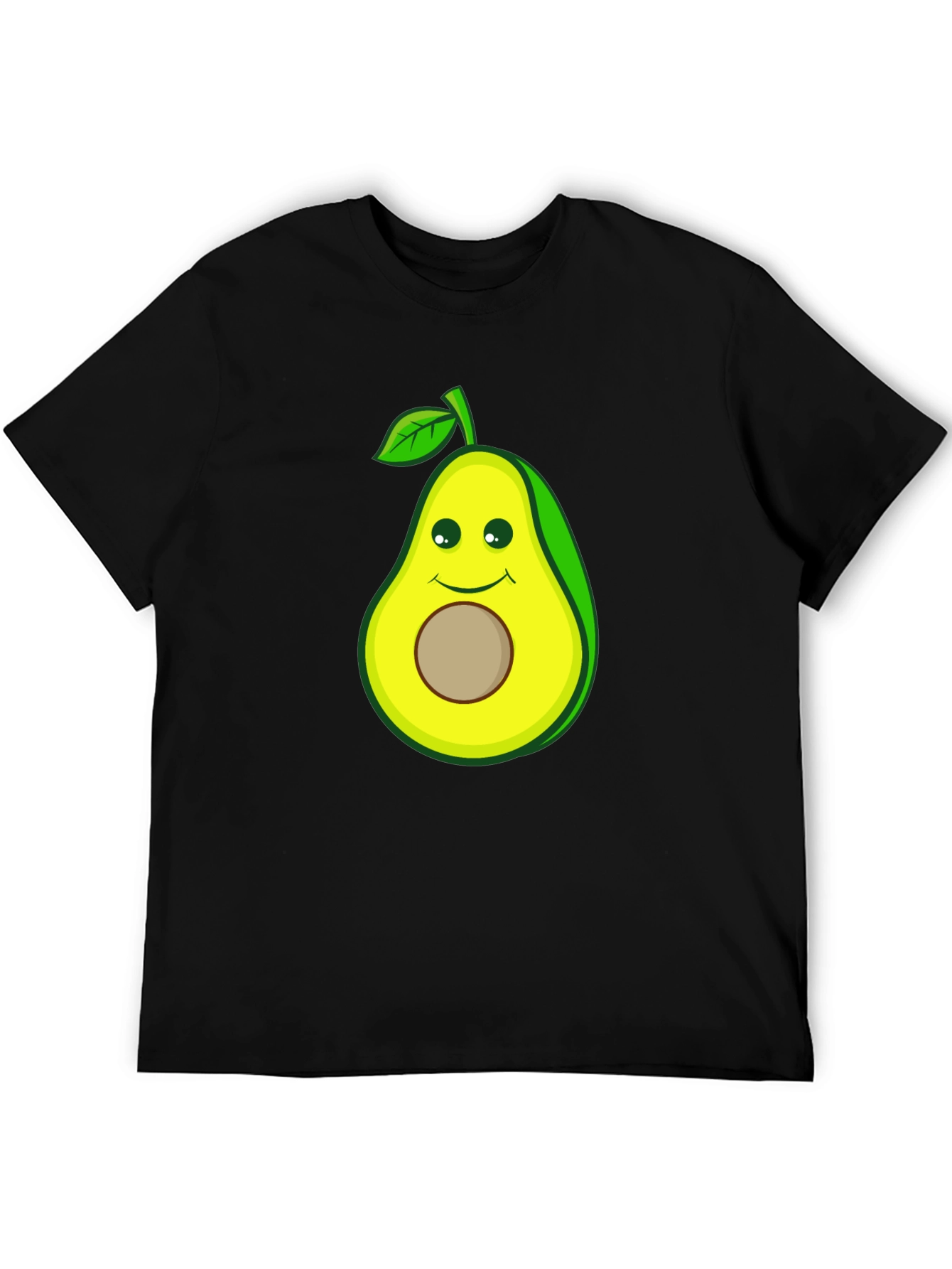 Black Funny Avocado Cartoon Graphic Tee - Black Cotton T-Shirt view 5