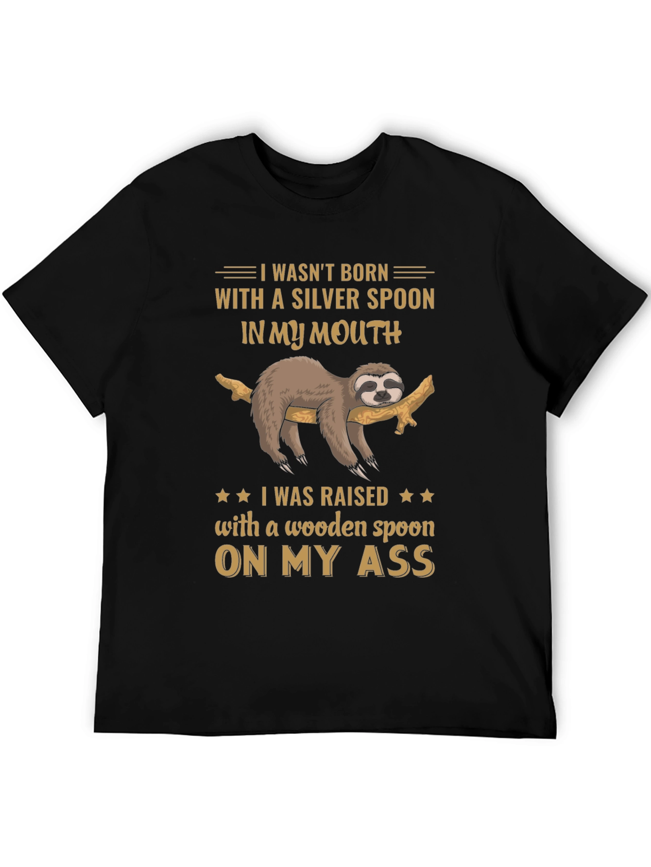 Black Funny Sloth T-Shirt - Wooden Spoon On My Ass view 5
