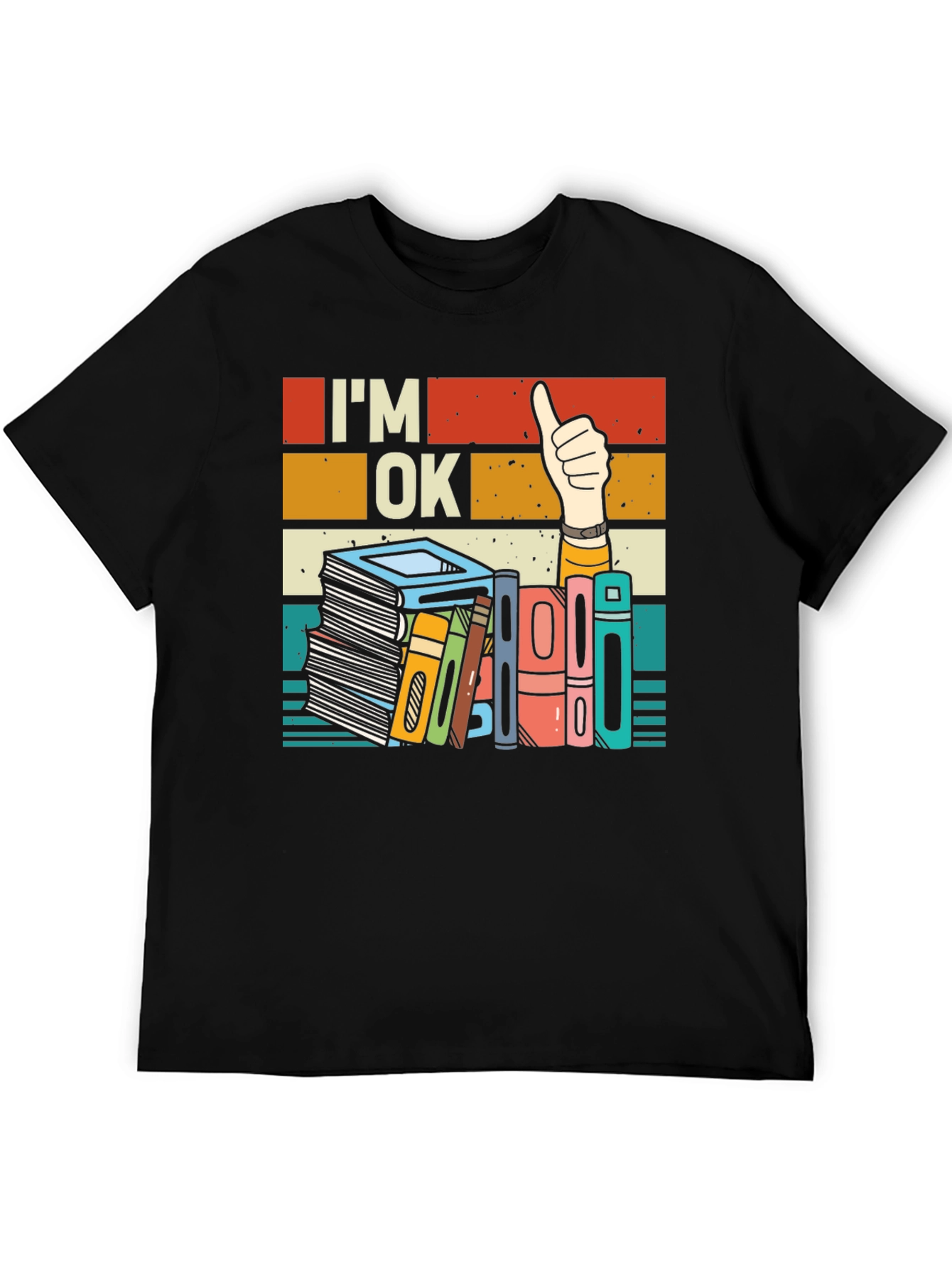 Black I'm OK T-Shirt - Book Lover Design view 5
