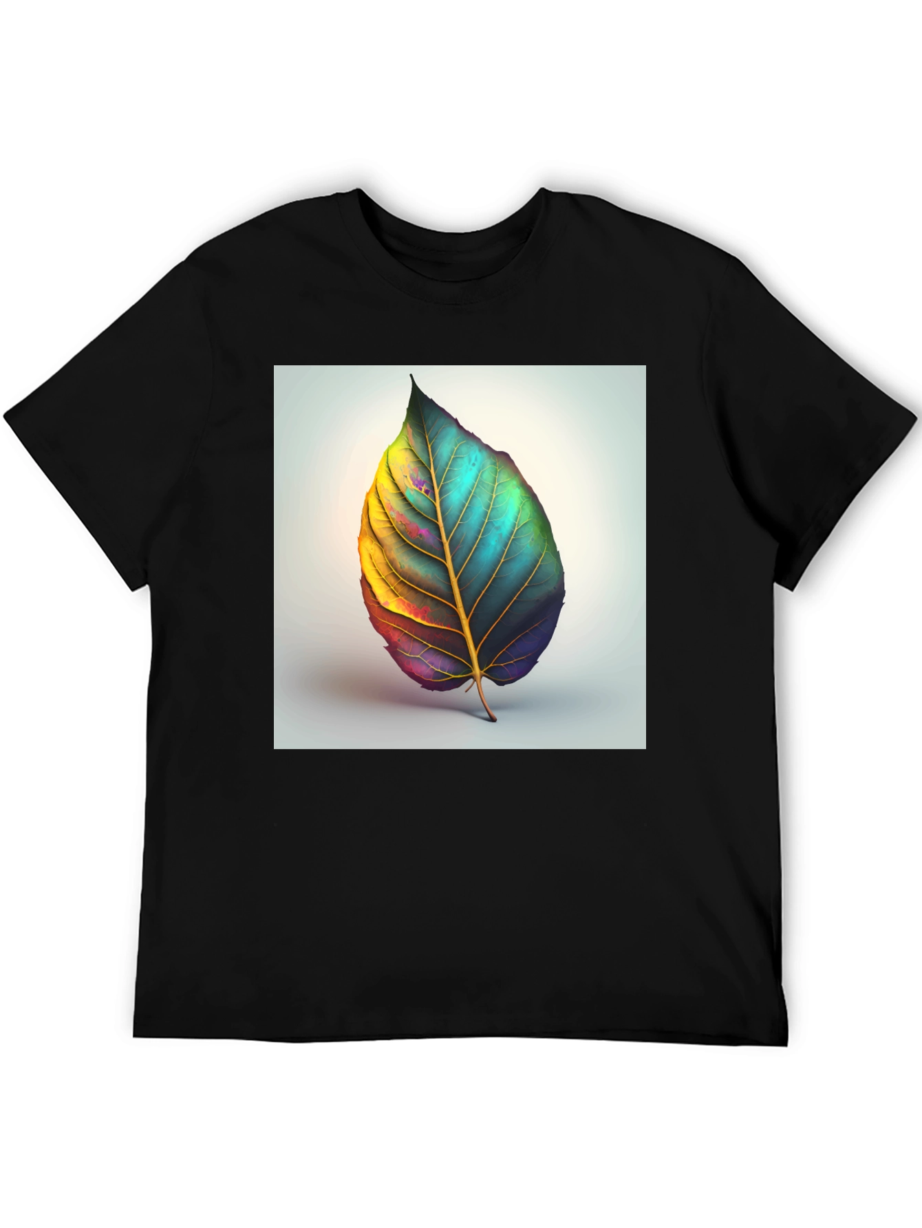 Artistic Leaf Graphic Tee - Black Cotton Blend - 5