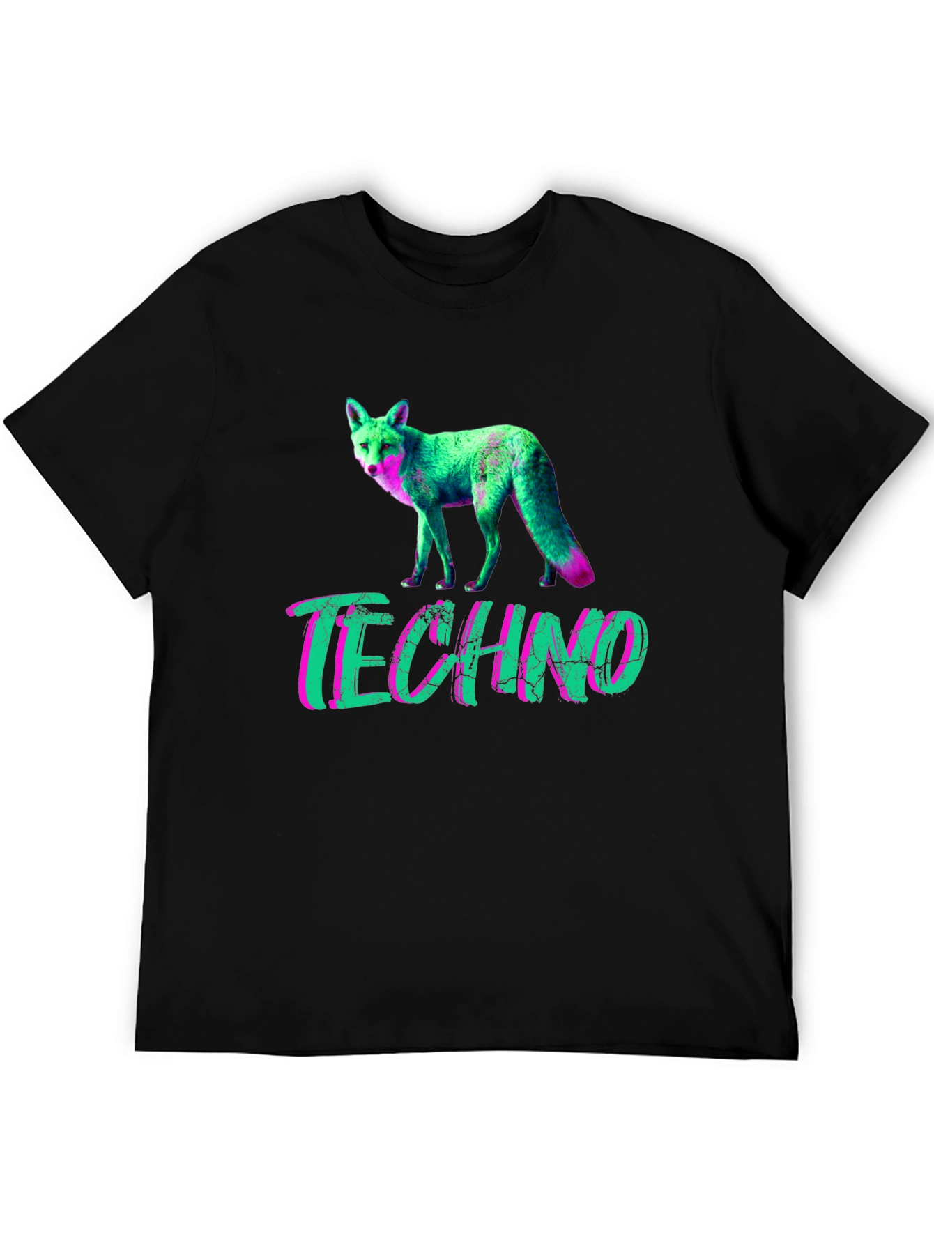 Black Techno Fox Graphic T-Shirt - Neon Style view 5