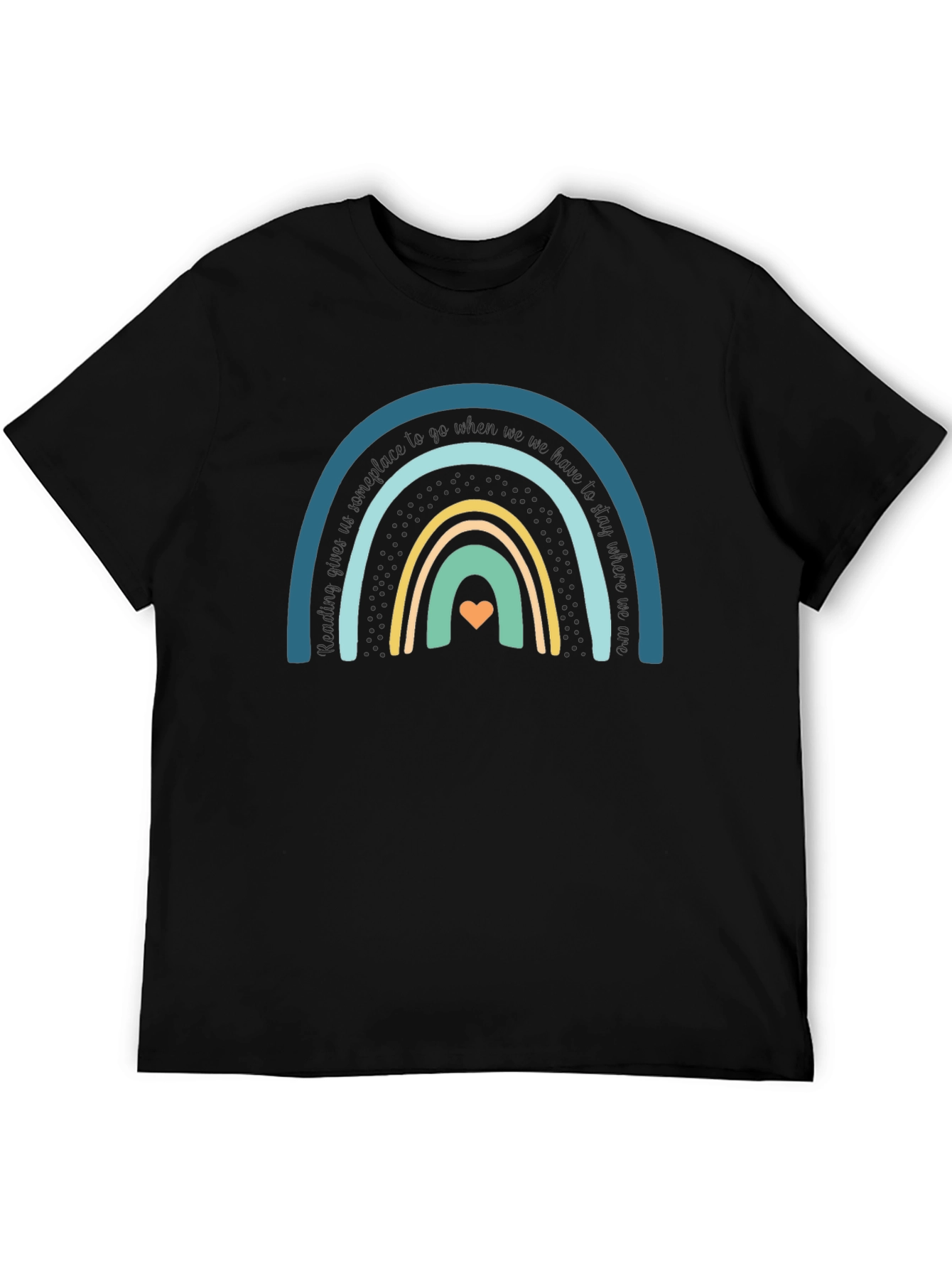 Black Rainbow Heart Graphic Tee - Unisex Black Cotton T-Shirt view 5