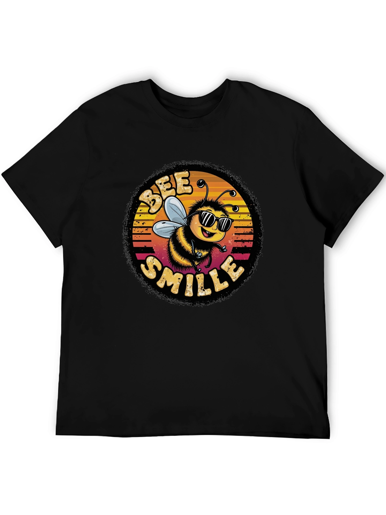Black Bee Smile Graphic T-Shirt - Black view 5