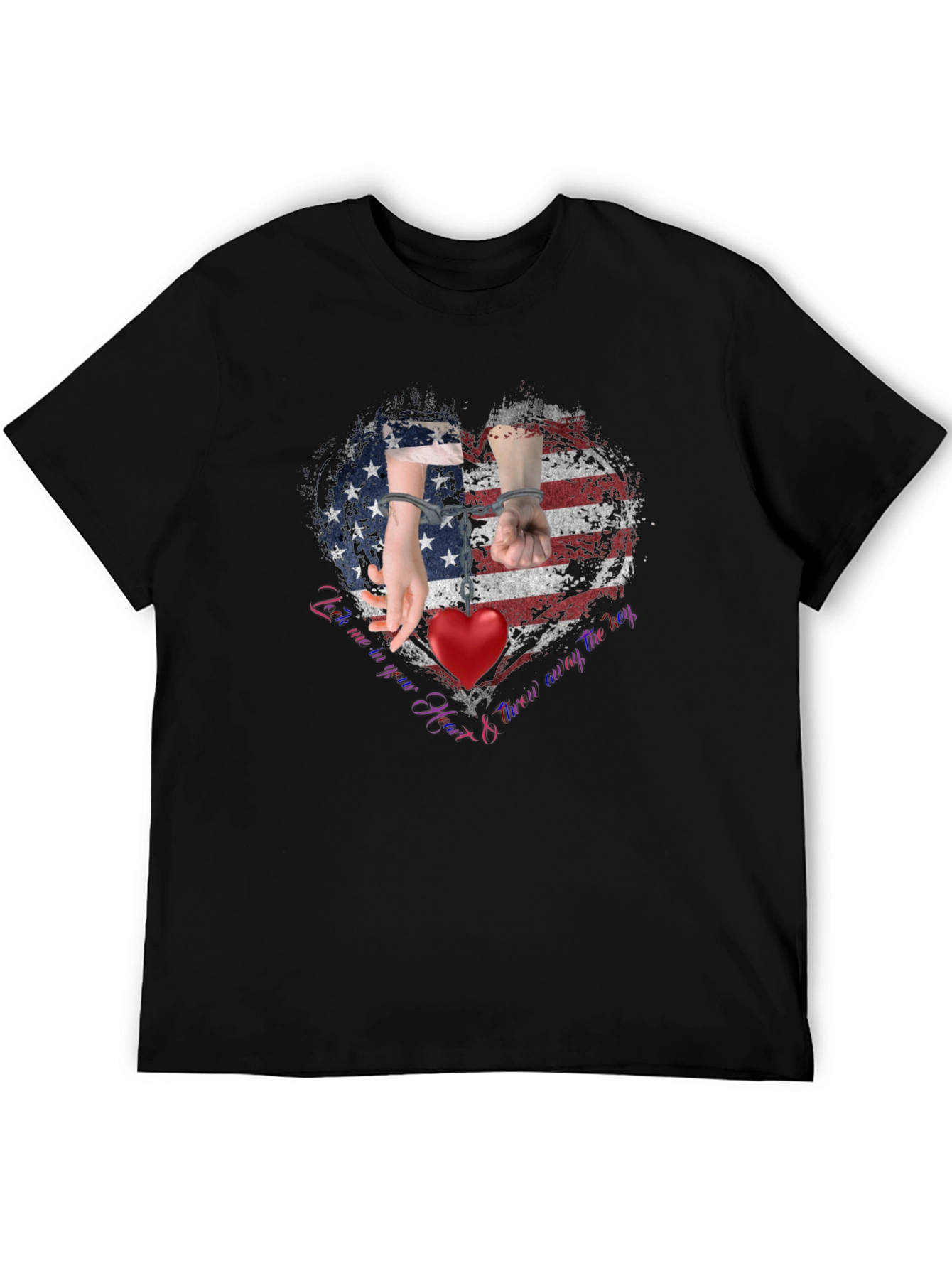 Black American Heart Handcuff Graphic T-Shirt view 5