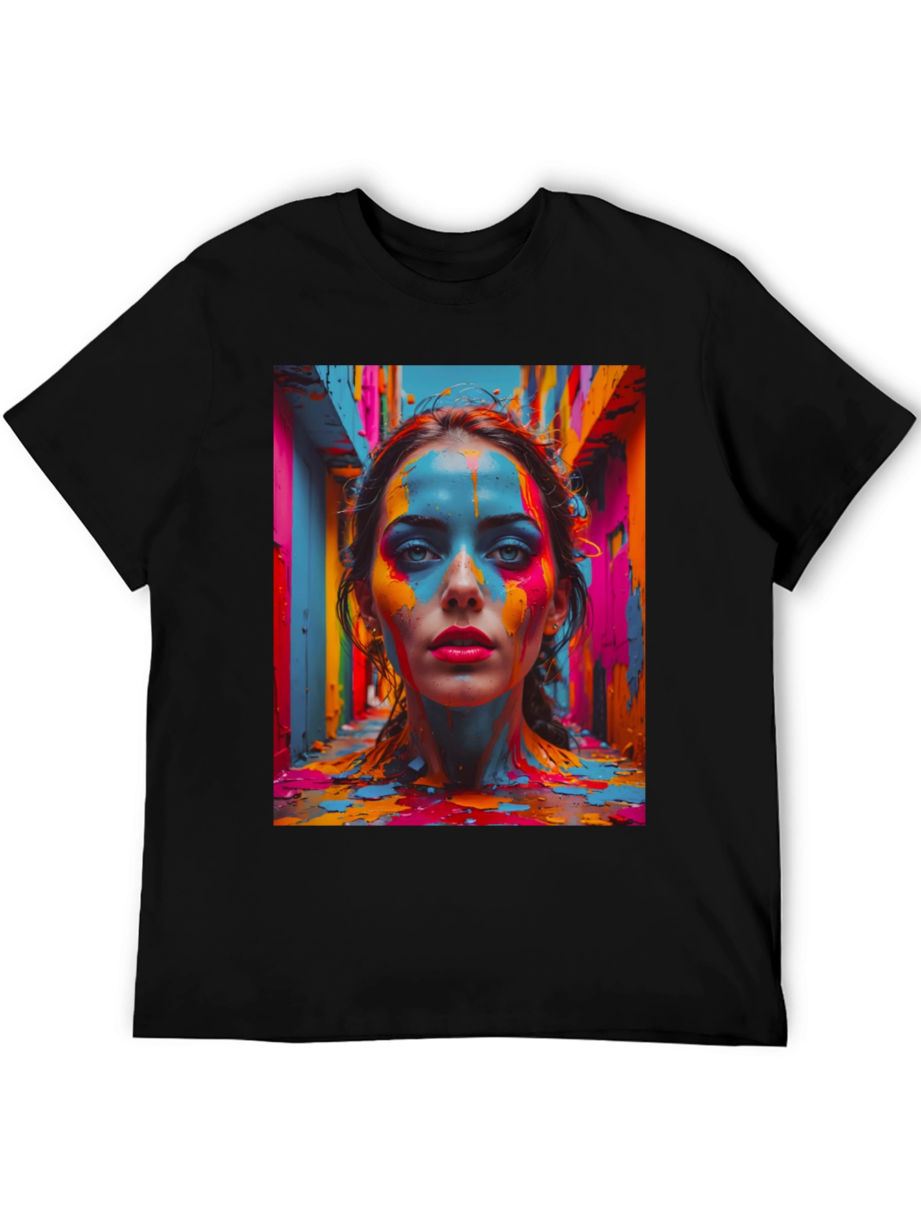 Black Colorful Paint Woman Graphic Tee view 5