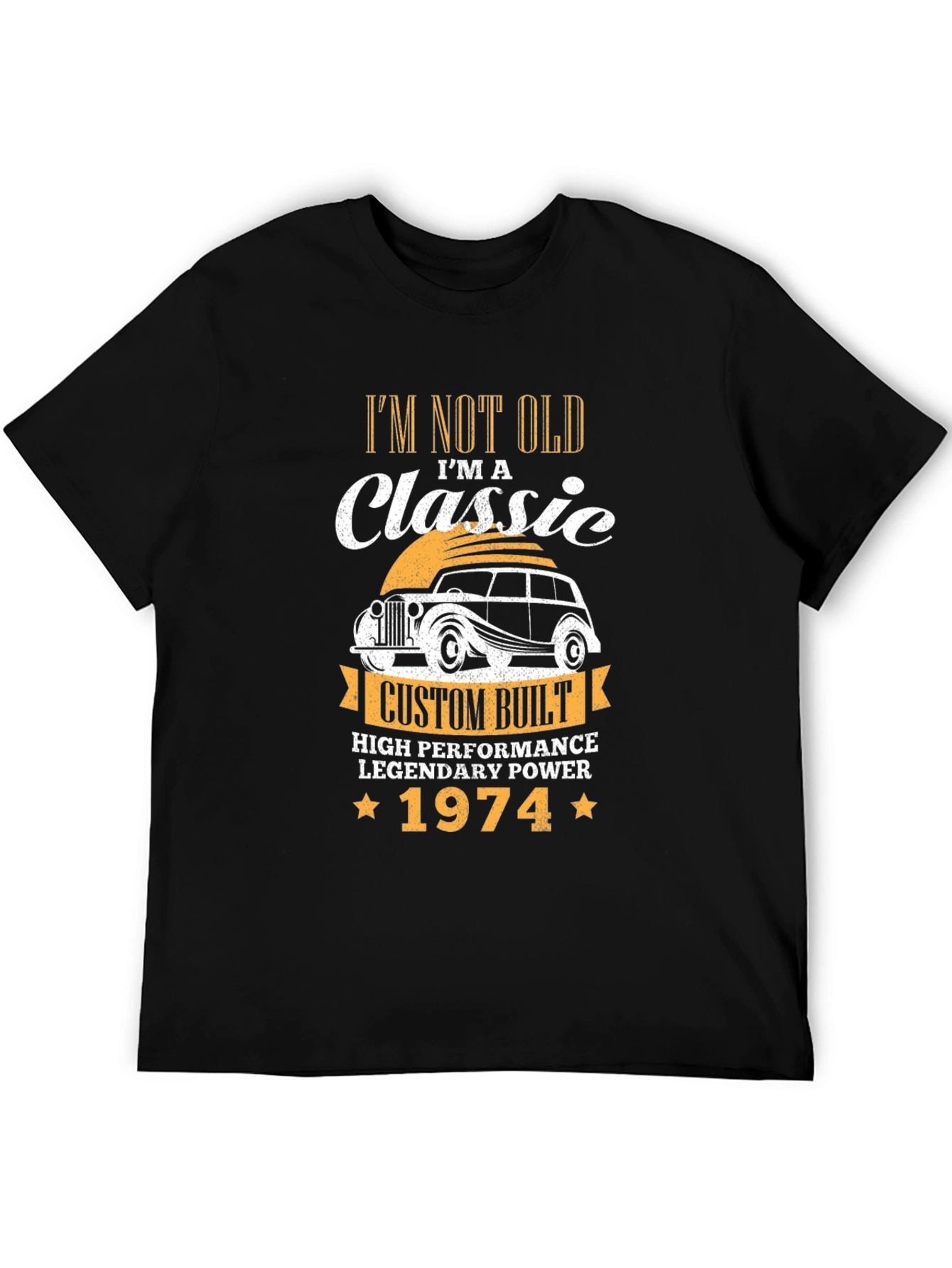 Black Classic 1974 Car T-Shirt - "I'm Not Old, I'm a Classic" view 5