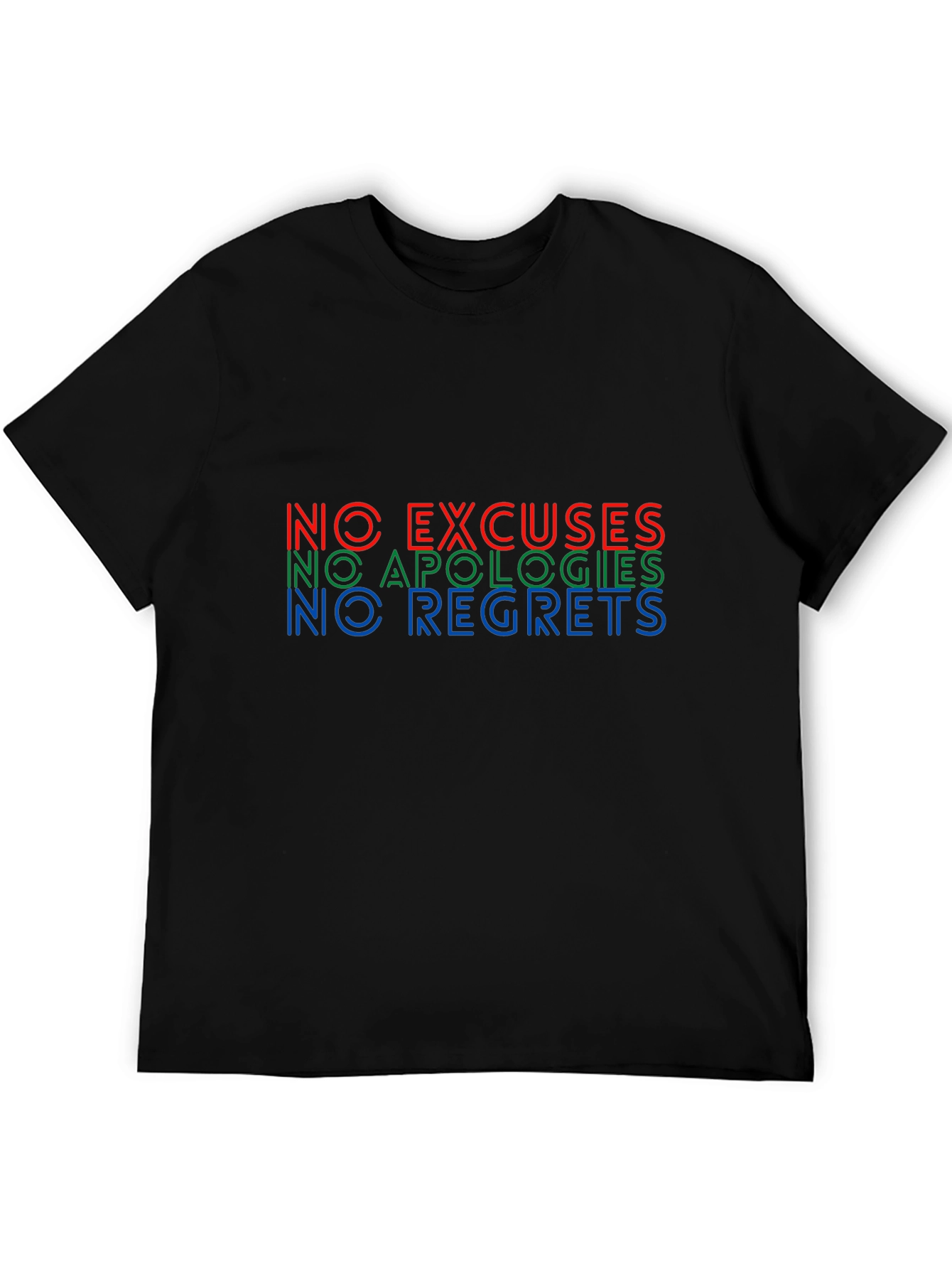 Black No Excuses, Apologies, Regrets Graphic T-Shirt view 5