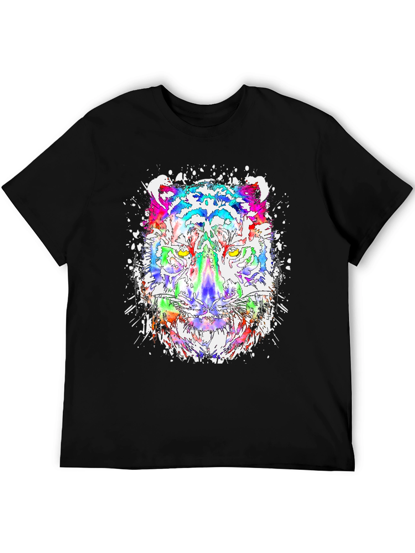 Black Vibrant Tiger Graphic Tee - Cool Colorful Design view 5